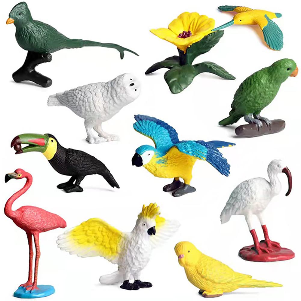 10 Pcs Realistic Flamingo & Parrot Figurine Set - Lifelike Bird Model Toys for Kids, Educational Animal Collection, Cake Toppers & Party Decor - Perfect for Jungle Themed Parties, Classroom Learning & Nature Play