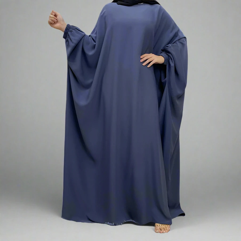 Muslim Women's Batwing Sleeve Nida Farasha Abaya Dress - Elegant Islamic Prayer Dress for Mosque, Eid & Special Occasions