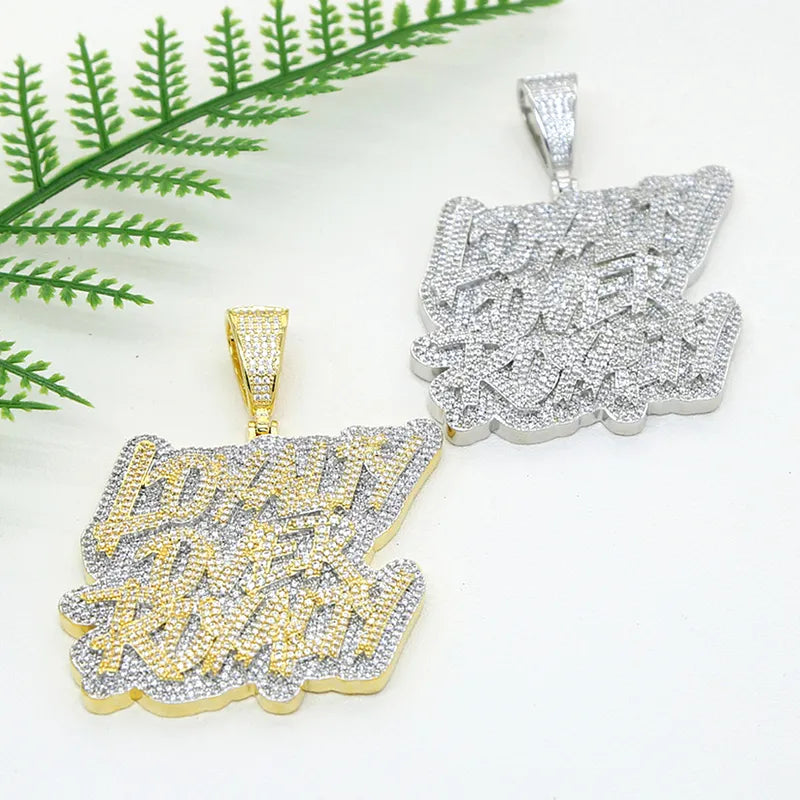 Gold Loyalty Over Royalty Bling CZ Pendant Necklace for Women - Elegant Cubic Zirconia Statement Jewelry for Parties, Date Nights & Special Occasions