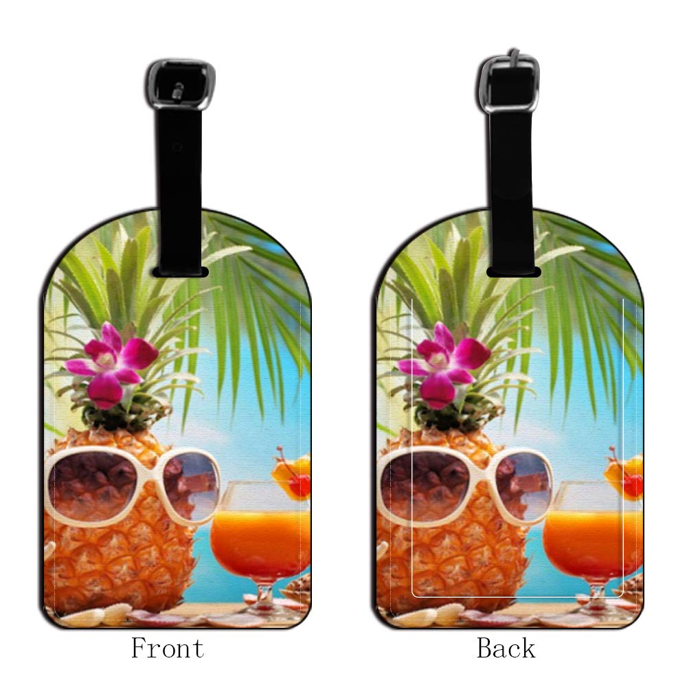 Tropical Pineapple Luggage Tag - Leather Travel ID Label for Suitcases & Bags - Waterproof & Durable Name Tag (1 Pack) - Perfect for Beach Vacations, Air Travel & Cruise Trips