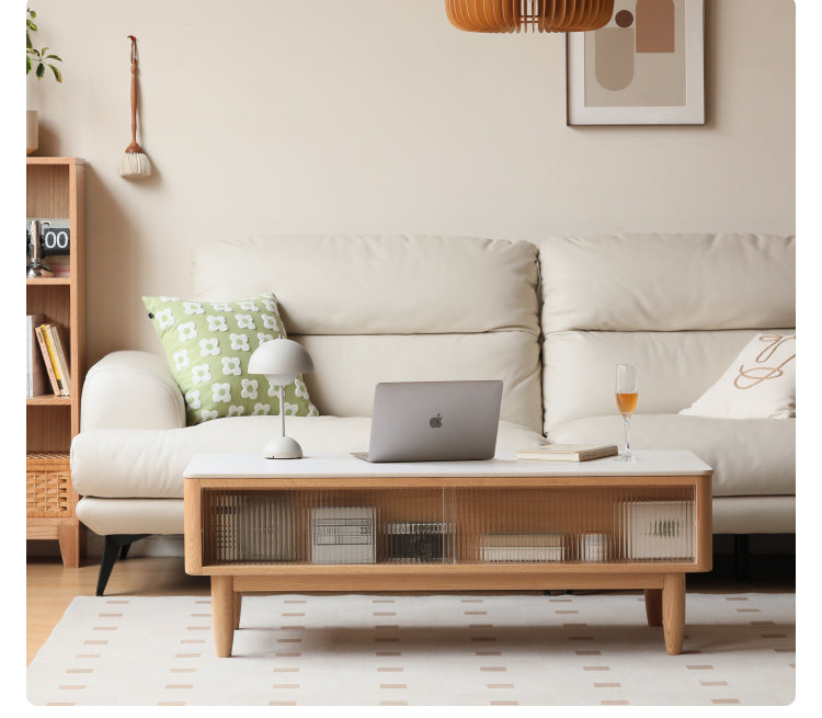 Solid Oak Wood Modern Lift-Top Coffee Table with Slate Finish - Perfect for Living Room, Home Office, and Small Spaces
