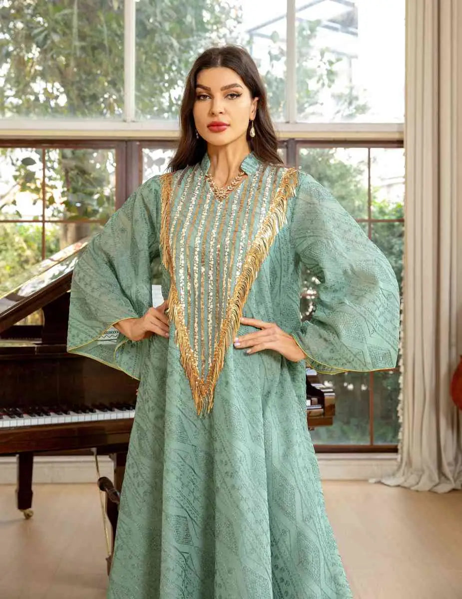 Elegant Eid Dress for Women - Doris Embroidery & Sequins Kaftan Caftan | Perfect for Eid Celebrations, Weddings & Special Occasions