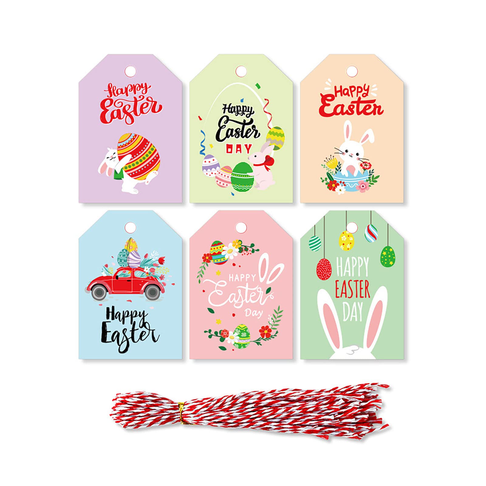 48pcs Happy Easter Hanging Tags - Cute Cartoon Easter Bunny Pattern Paper Gift Tags with Cotton Strings - Perfect for Easter Party Decorations, Spring Holiday Gifts & DIY Craft Projects
