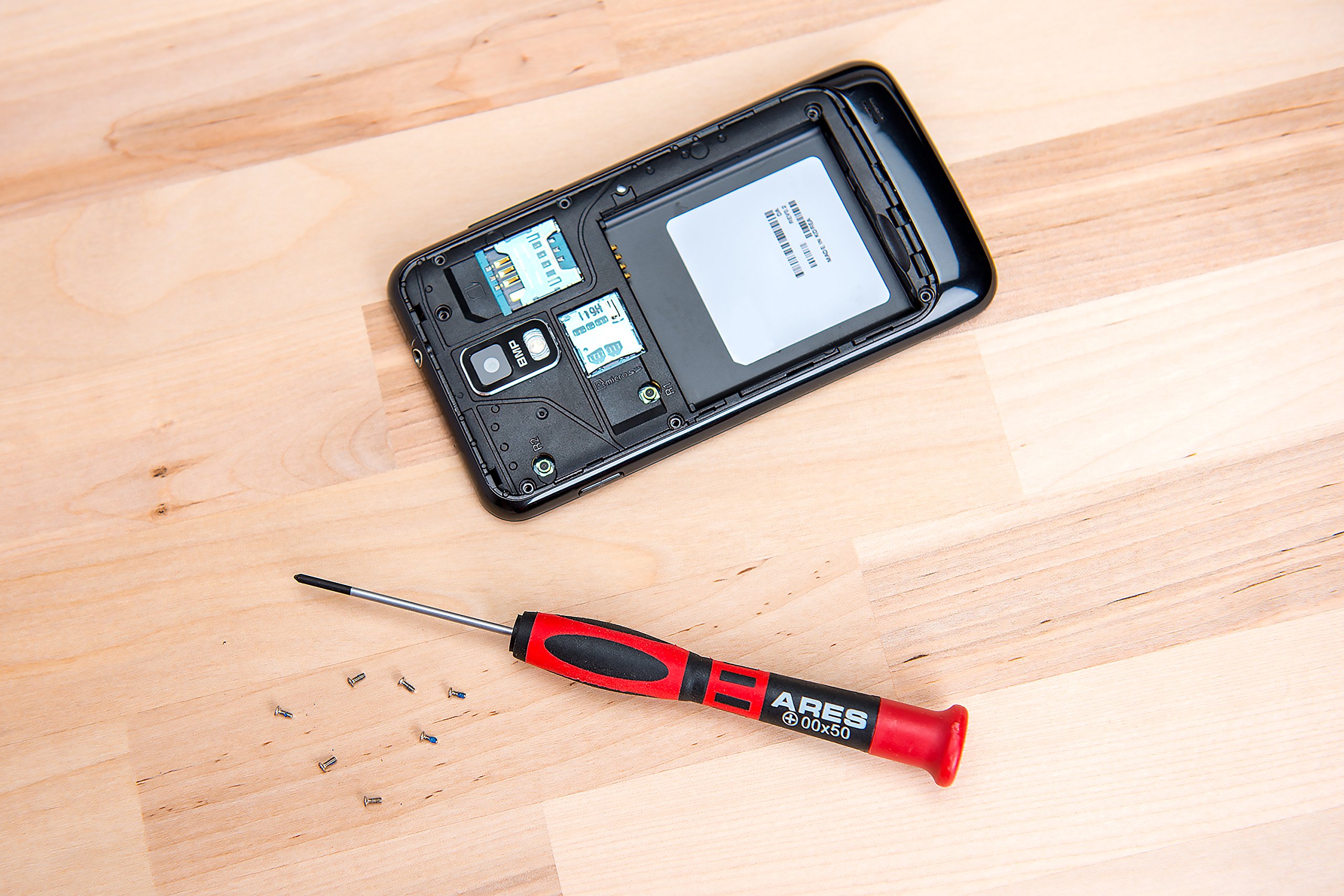 ARES 70600 7-Piece Precision Screwdriver Set with S2 Steel Shafts - Phillips (00, 0, 1) & Slotted (1.5, 2.0, 2.4, 3.0mm) Bits - Includes Storage Pouch - Ideal for Electronics, Watches, Glasses & Small Device Repair