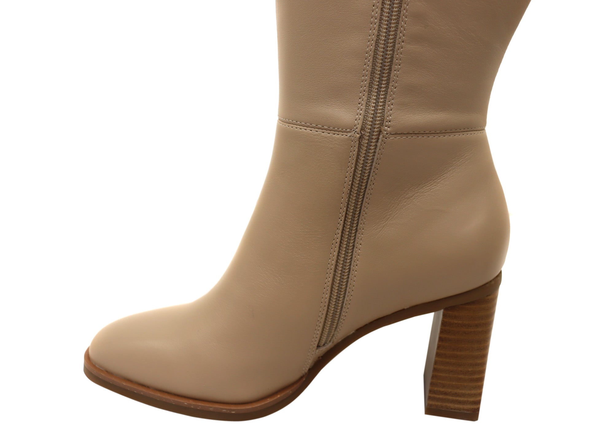 Hush Puppies Women's Leather Heeled Mid Calf Boots in Nude - Comfortable & Stylish Ankle Booties for Work, Date Night & Fall Fashion