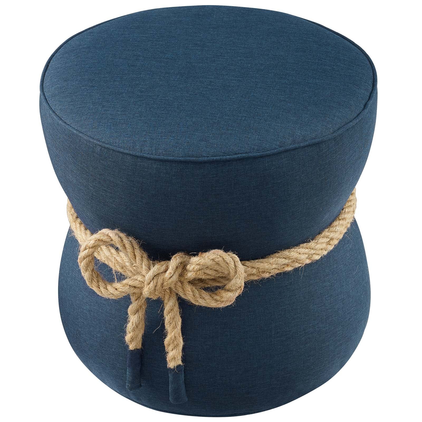 Nautical Rope Upholstered Fabric Ottoman Stool - Coastal Style Footrest with Storage for Living Room, Bedroom & Porch Decor