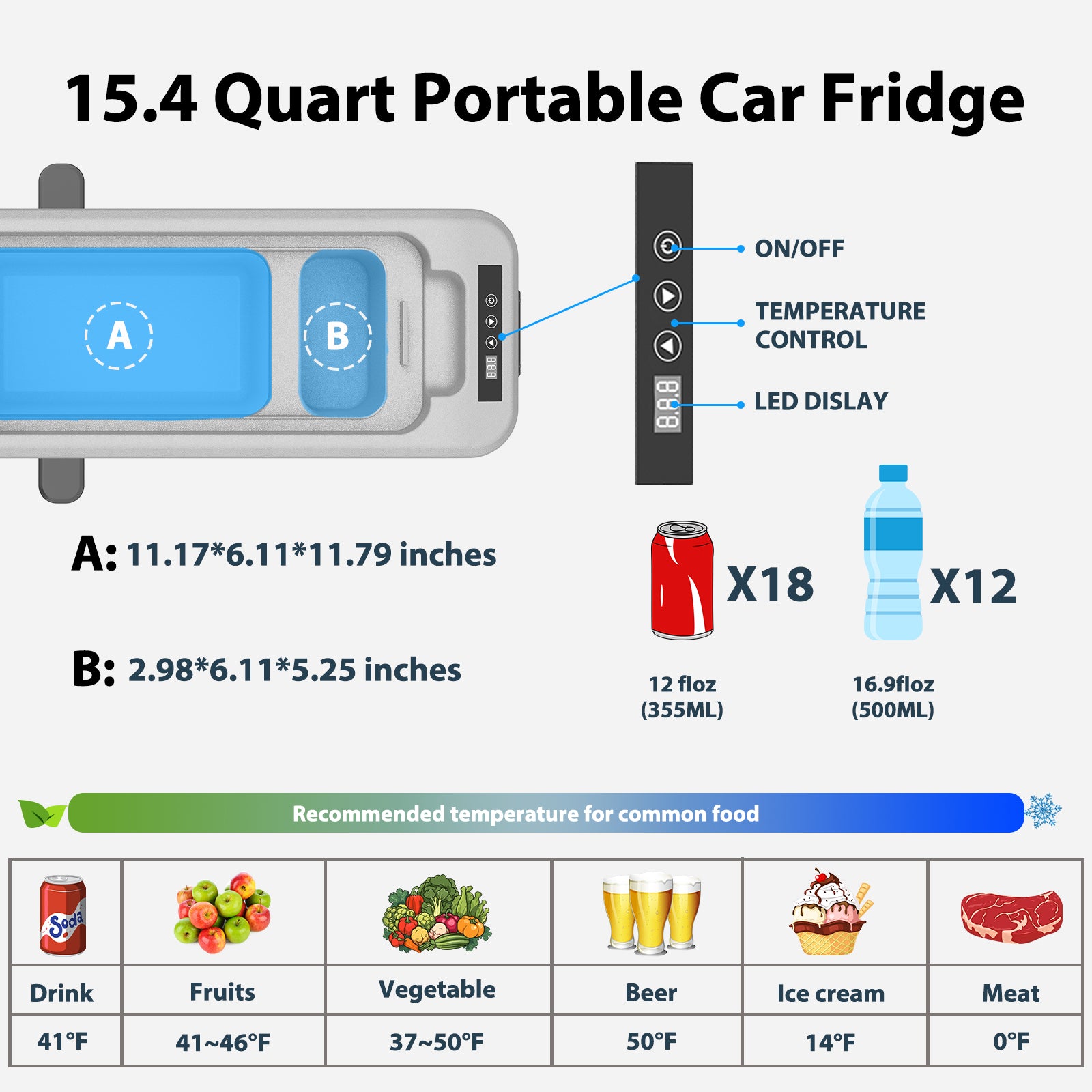 Alpicool KCF15 Portable Car Refrigerator 12V/24V DC & 110V AC, 15 Quart Compact Freezer for Camping, Road Trips, RV, Truck, Boat, and Outdoor Adventures