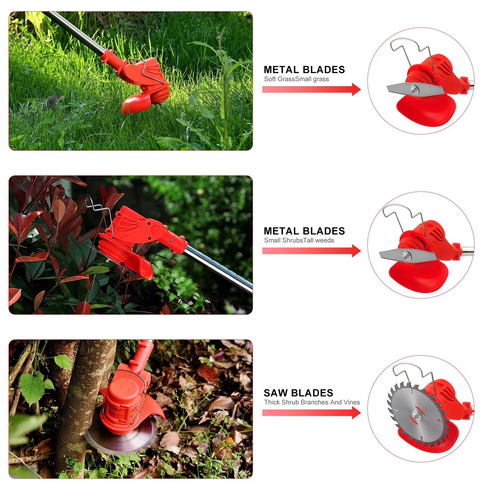 **Cordless Electric Weed Wacker - 2 Blades & 2 Batteries, Lightweight Brush Cutter for Lawn, Garden & Yard Trimming - Includes Charger (Red) - Perfect for Edging, Pruning & Landscaping**