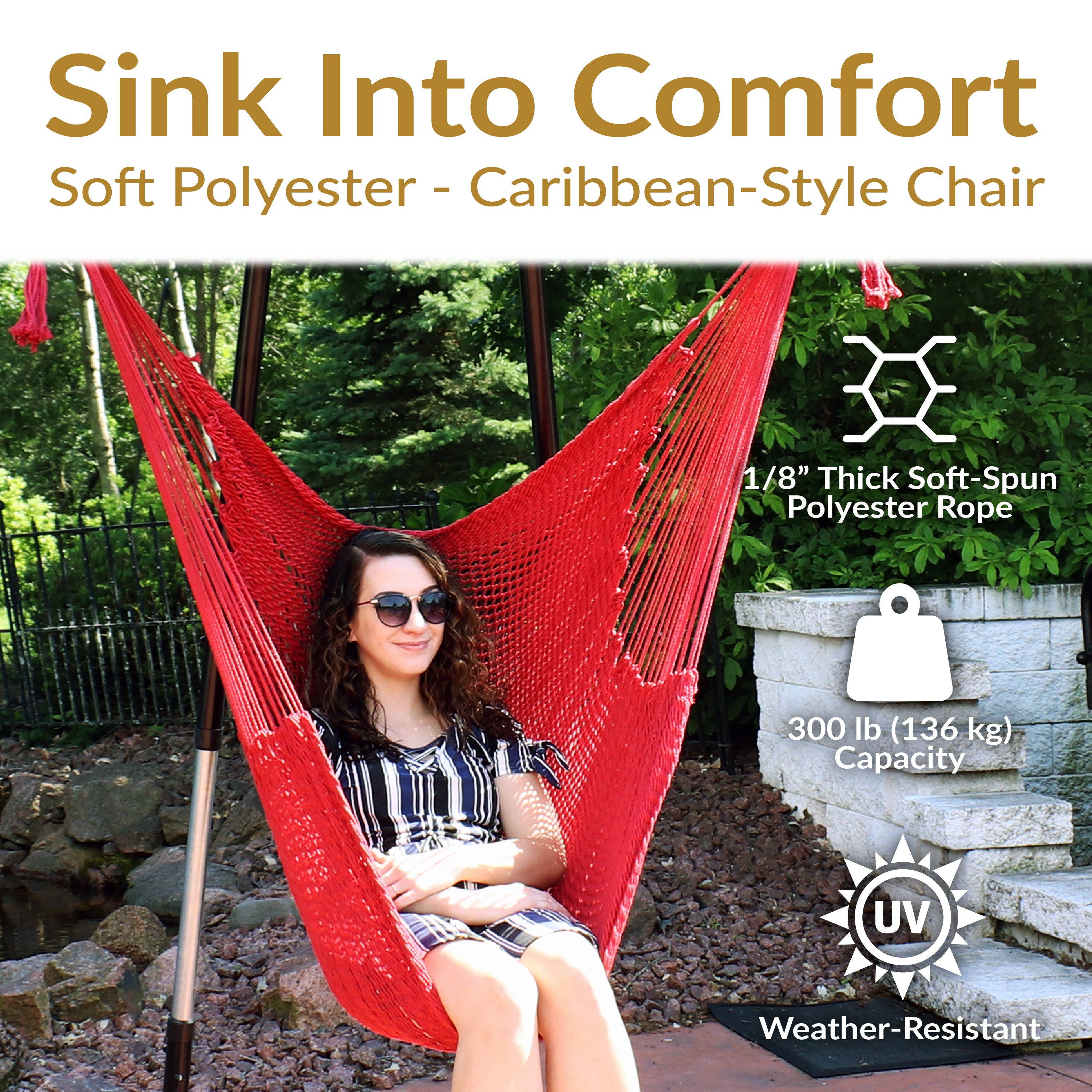 Extra Large Caribbean Polyester Rope Hammock Chair for Outdoor Relaxation - Perfect for Backyard, Patio, Poolside & Beach Lounging