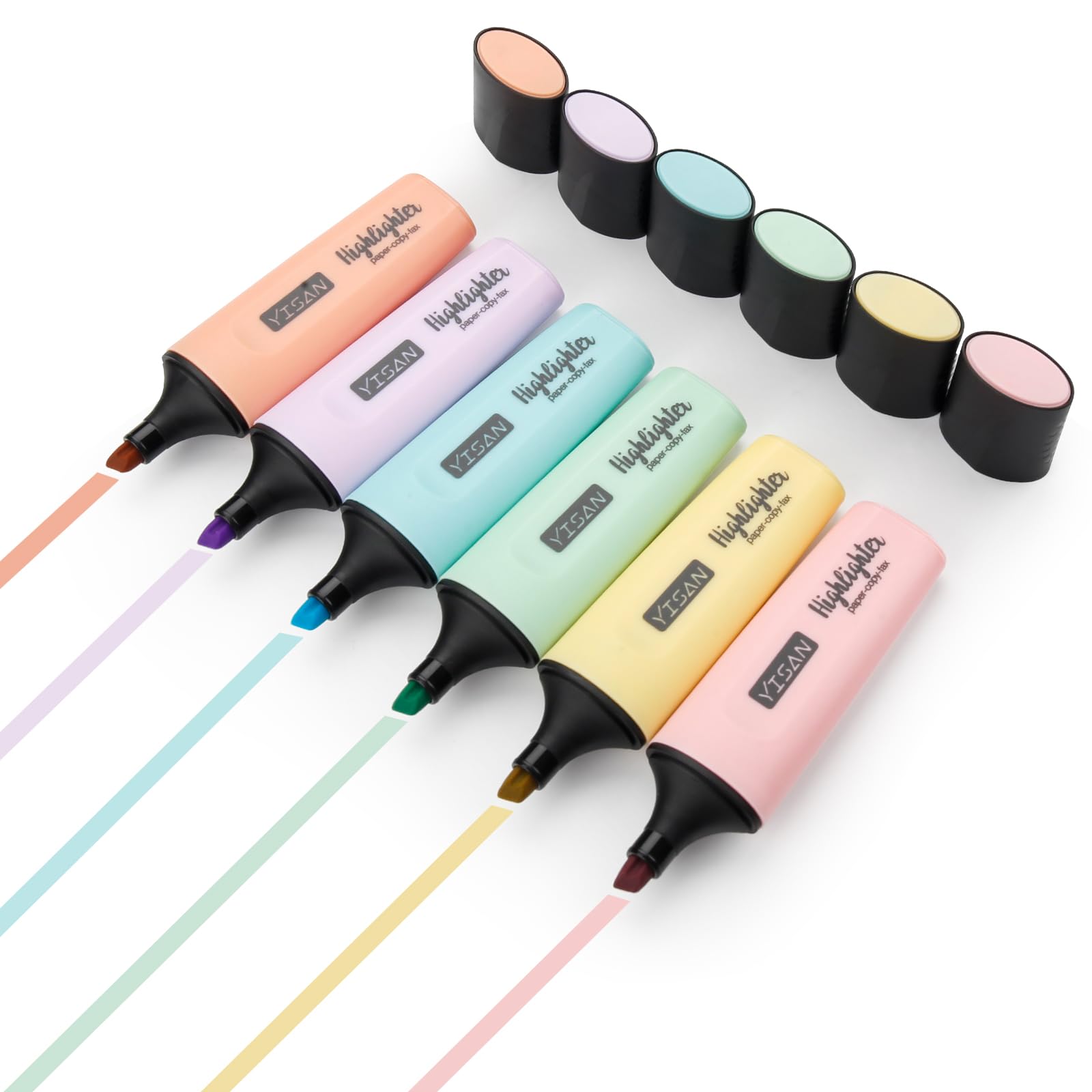YISAN Pastel Highlighters - 6 Assorted Chisel Tip Markers for Office & School Supplies | Perfect for Note Taking, Journaling & Study Organization