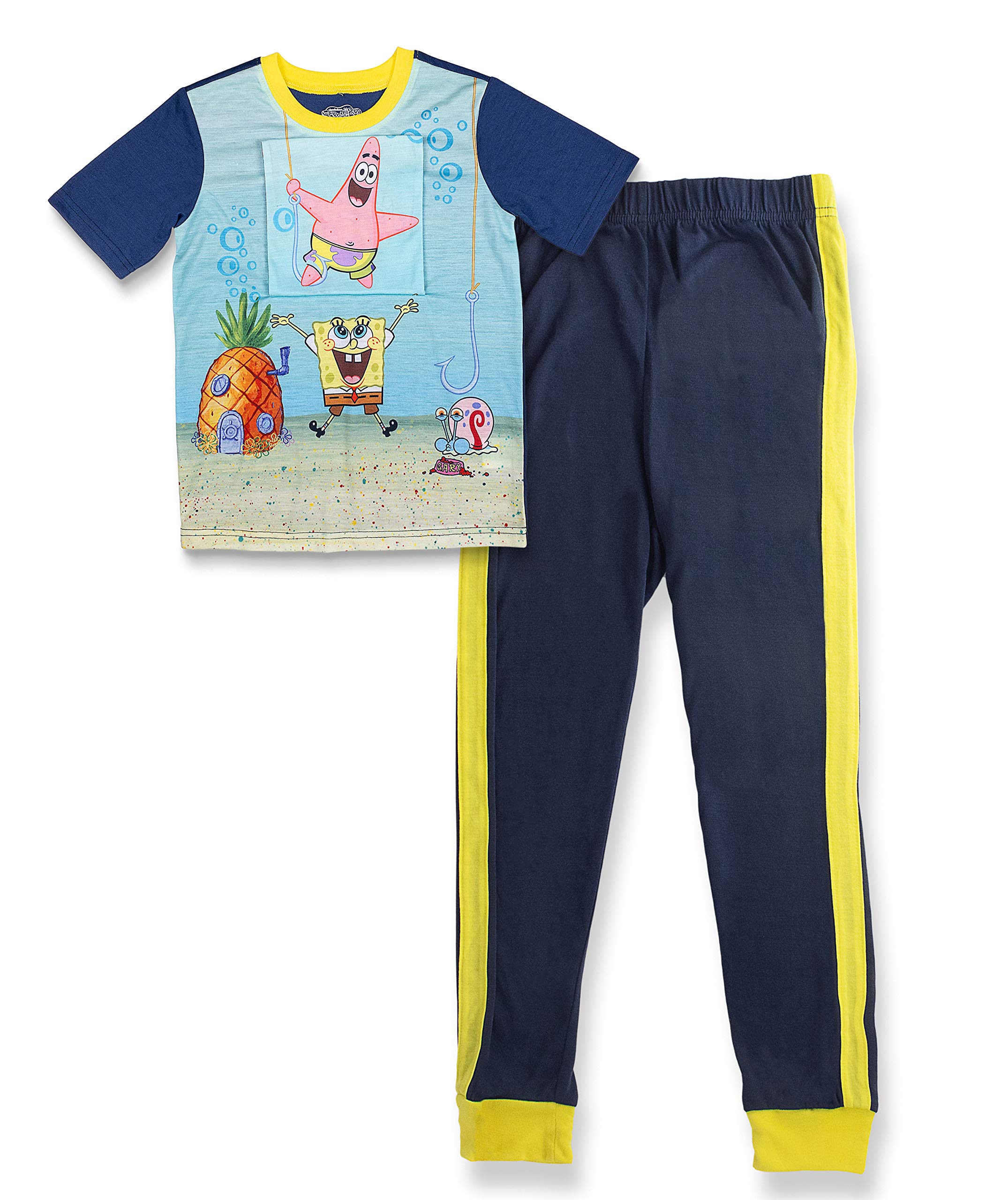 SpongeBob SquarePants Boys' 2-Piece Pajama Set - 100% Polyester Soft Sleepwear - Navy Blue Toddler Pajamas (2-4T) - Perfect for Bedtime & Cartoon Character Themed Parties