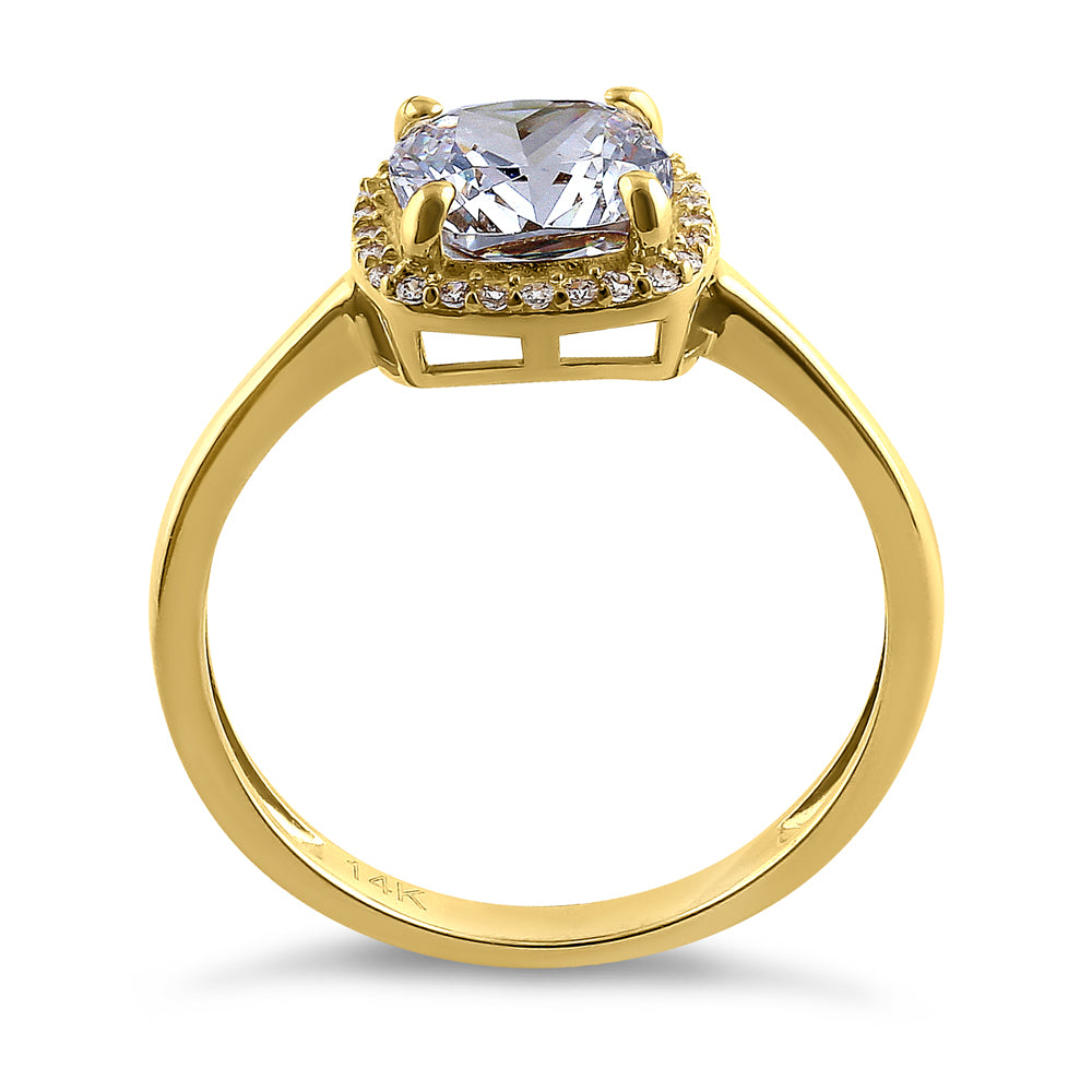 14K Yellow Gold Cushion Cut Halo CZ Engagement Ring for Women - Elegant Cubic Zirconia Wedding Band, Promise Ring, Anniversary Gift - Perfect for Proposals, Bridal Jewelry & Special Occasions