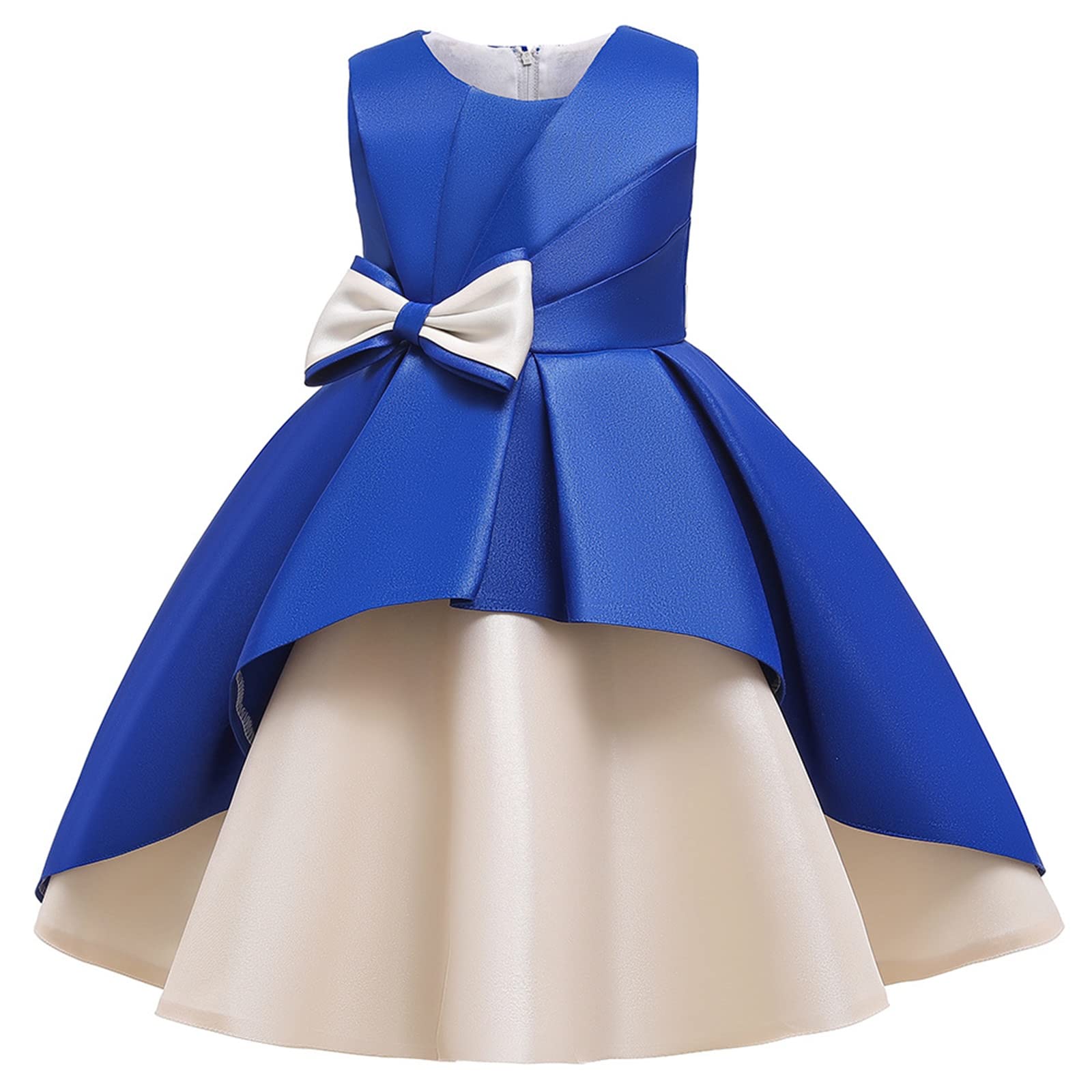Gualiy Girls Birthday Party Dress for Kids 4-10 Years Old - Dark Blue Puffy Sleeve Dress with Bow & Tie Waist - Perfect for Birthday Parties, Special Occasions & Holiday Events