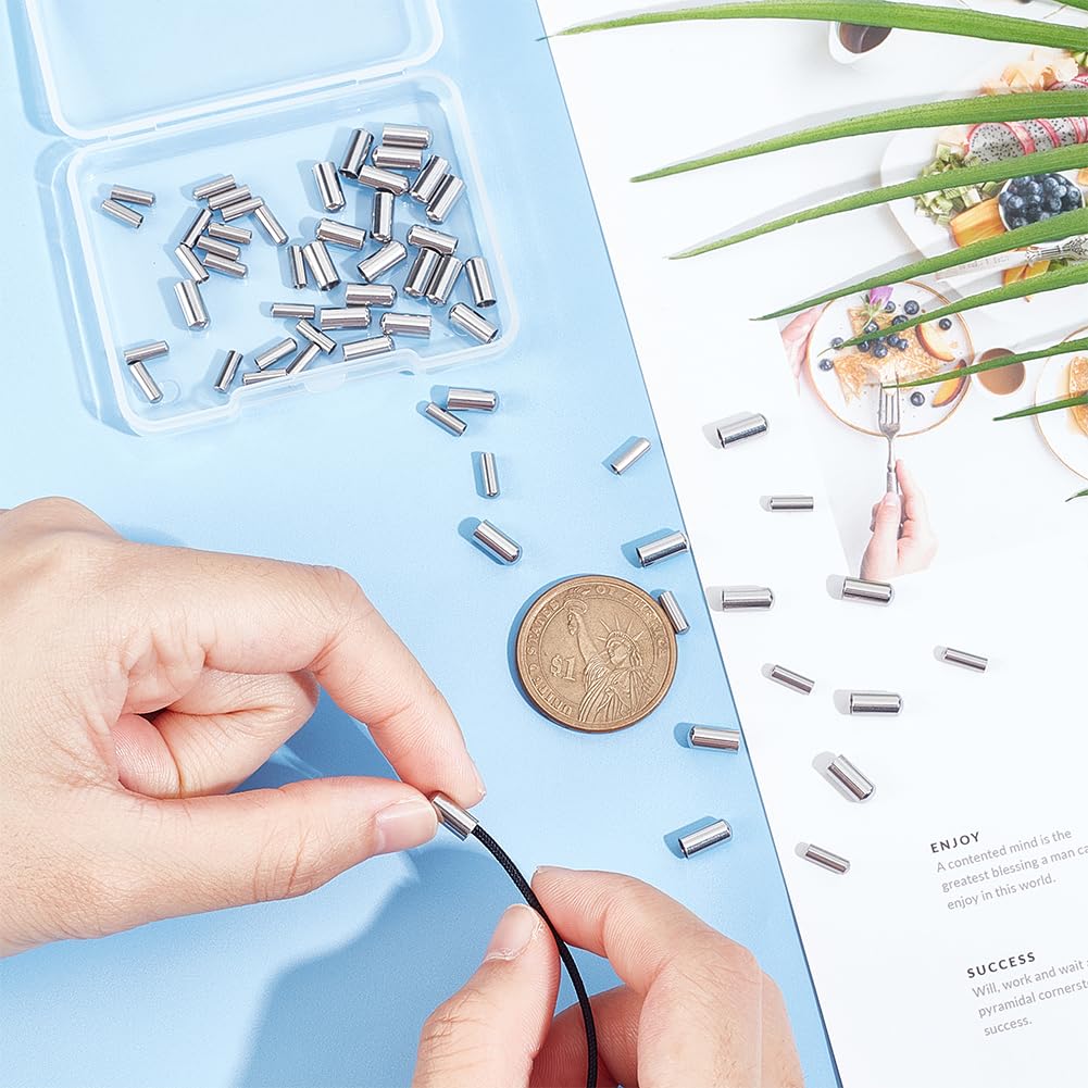 UNICRAFTALE 100pcs Stainless Steel Cord End Caps - 2mm & 3mm Column Leather Cord Terminators for DIY Jewelry Making - Durable Metal End Caps for Bracelets, Necklaces & Craft Projects