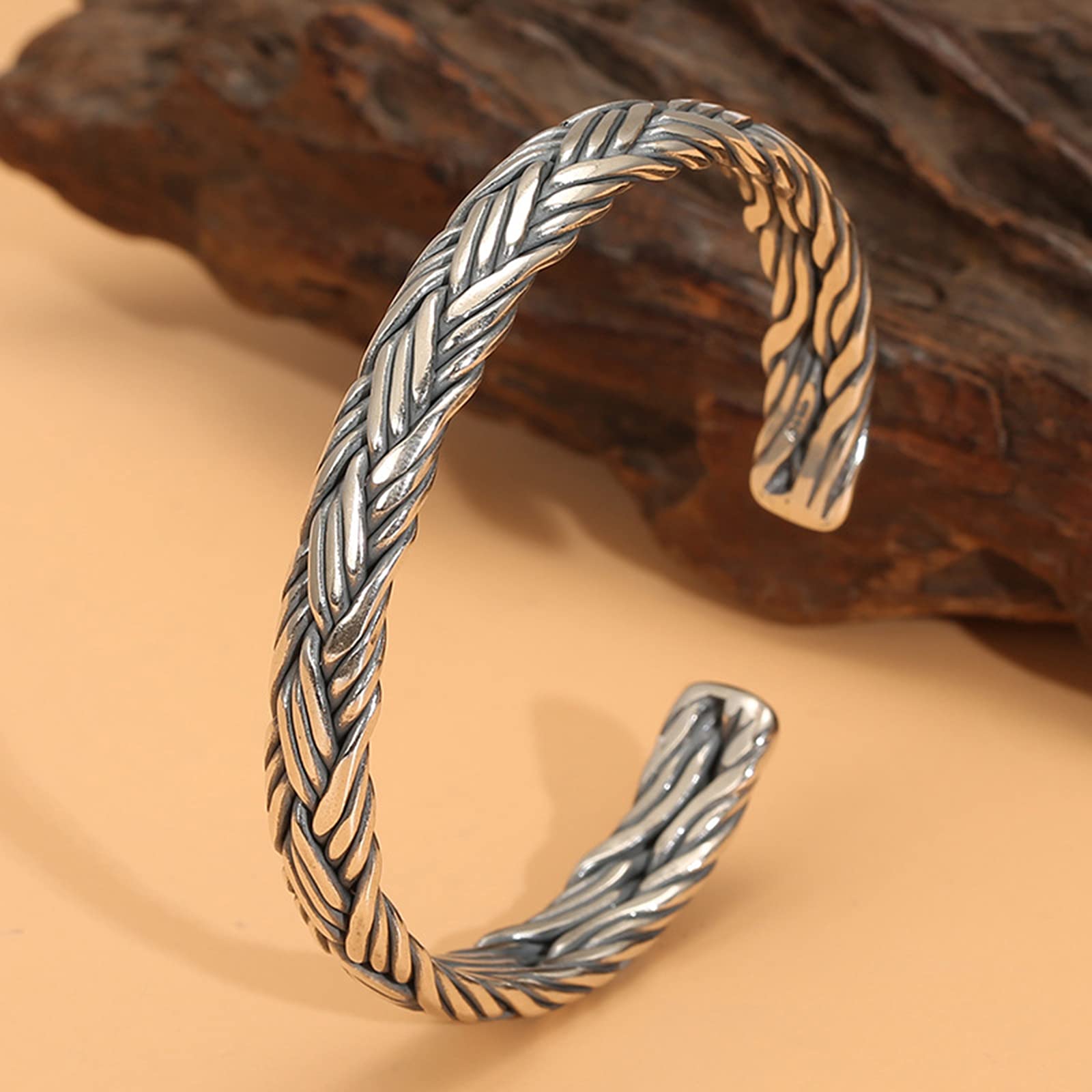 UTHTY Retro 925 Sterling Silver Bangle Bracelet for Men - Personalized Weave Design Jewelry Gift for Boy, Father with Elegant Gift Box | Perfect for Weddings, Anniversaries & Special Occasions