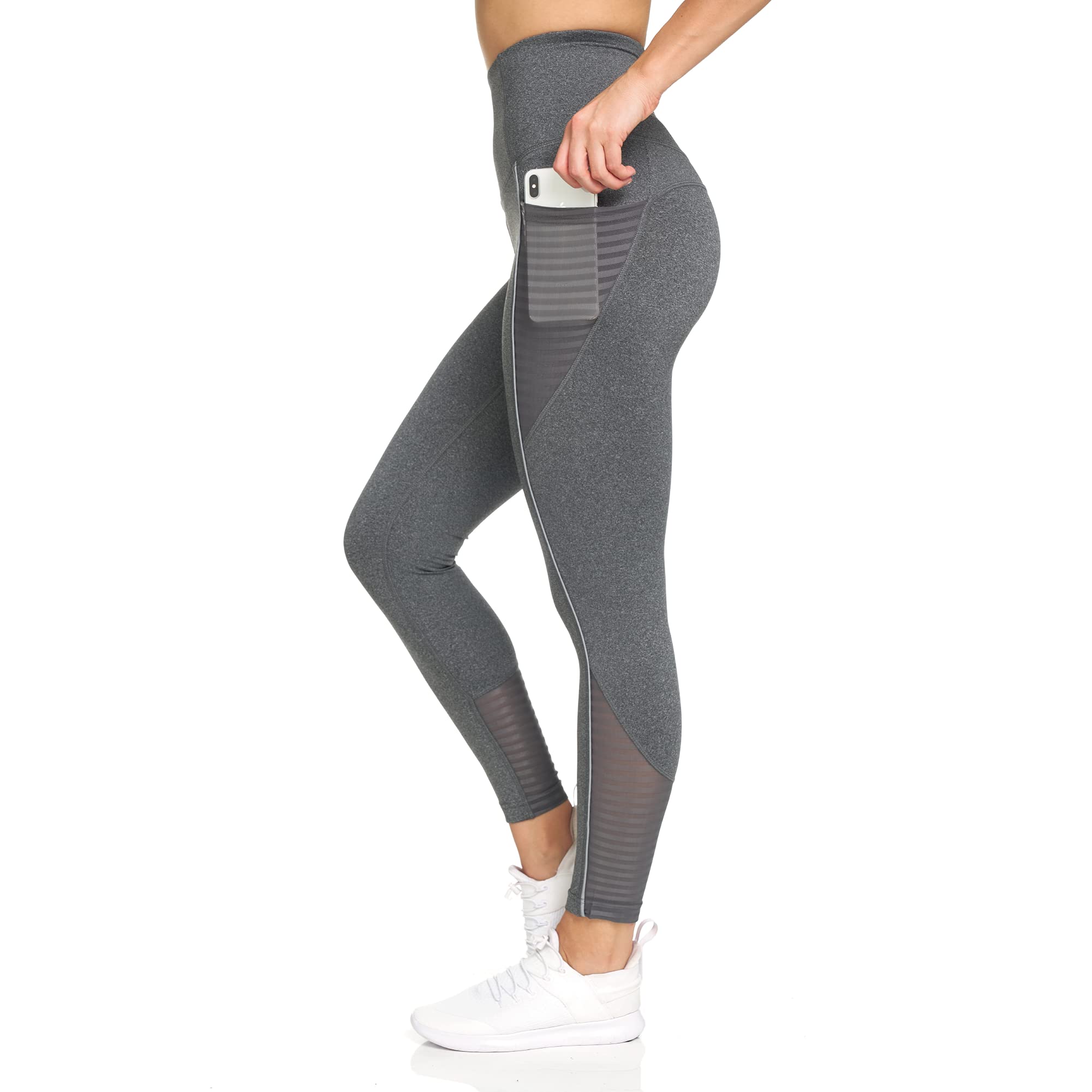 Nicole Miller Women's High Waisted Yoga Pants with Pockets - Tummy Control Workout Leggings, Sheer Mesh Design - Perfect for Gym, Running & Lounge Wear
