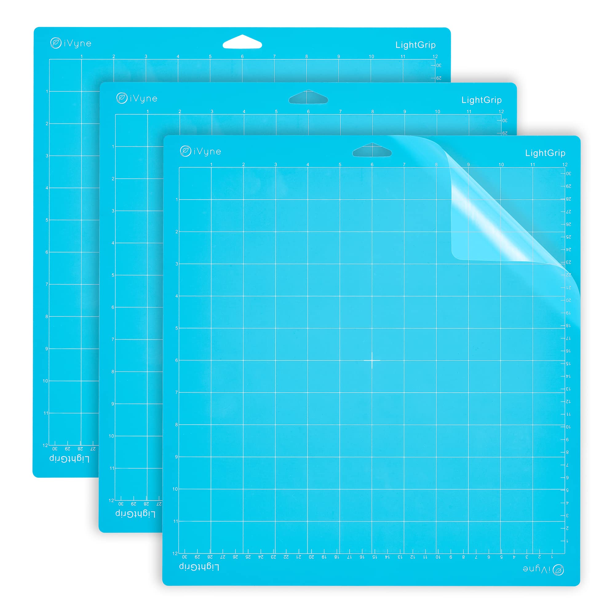 iVyne 3-Pack Light Grip Cutting Mat 12x12 Inch for Cricut Explore Air 2/Maker/Air/Maker 3 - Blue Self-Healing Craft Mat for Vinyl, Paper, Cardstock - Perfect for DIY Scrapbooking, Card Making & Craft Projects