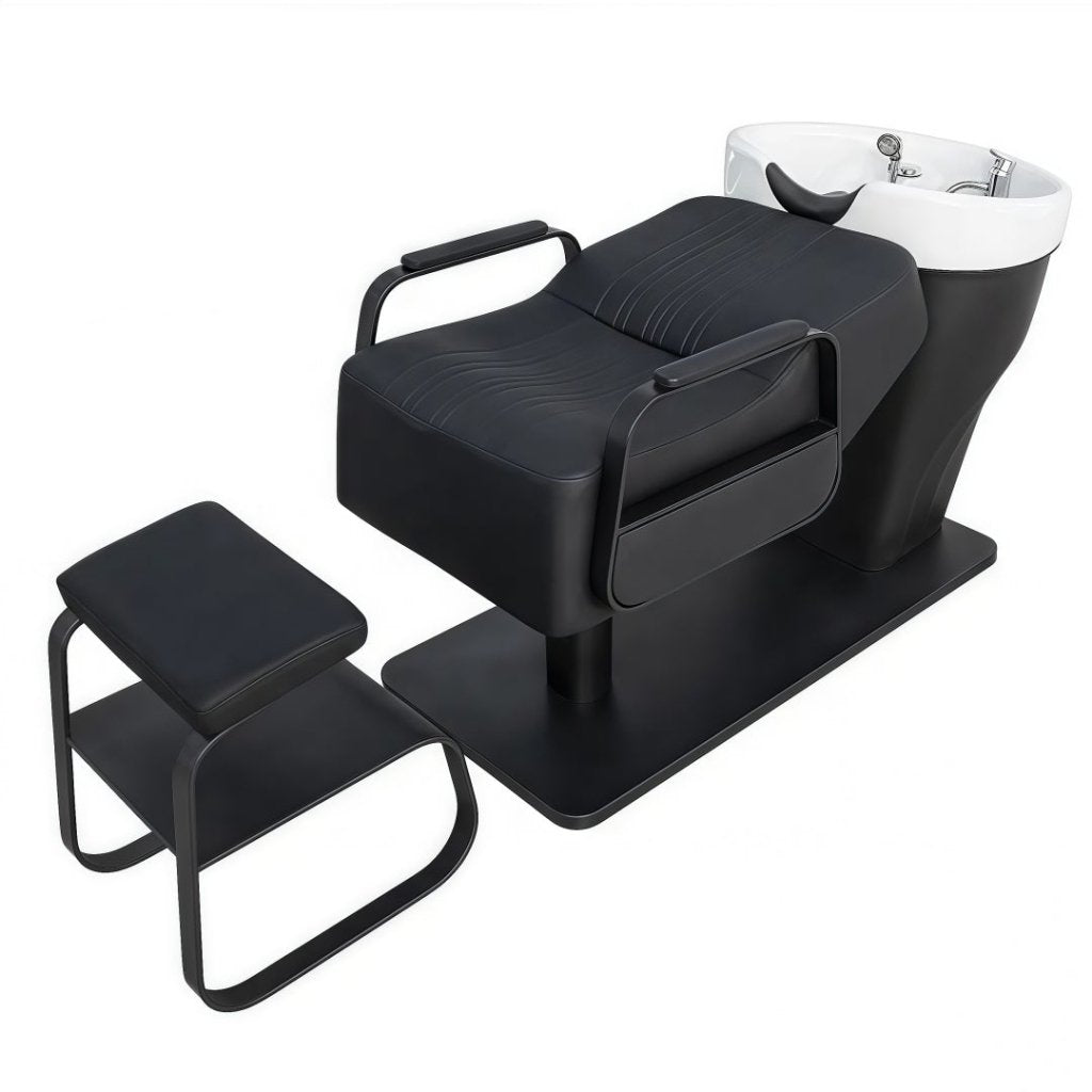 Shampoo Unit Semi-Reclining Bed with Ceramic Deep Basin for Hair Back Wash - Perfect for Salon, Spa & Home Hair Care