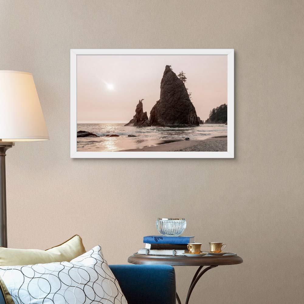 Olympic White Framed Art Print - Sea Stacks at Rialto Beach Coastal Wall Decor | Perfect for Beach House, Living Room & Office Decor