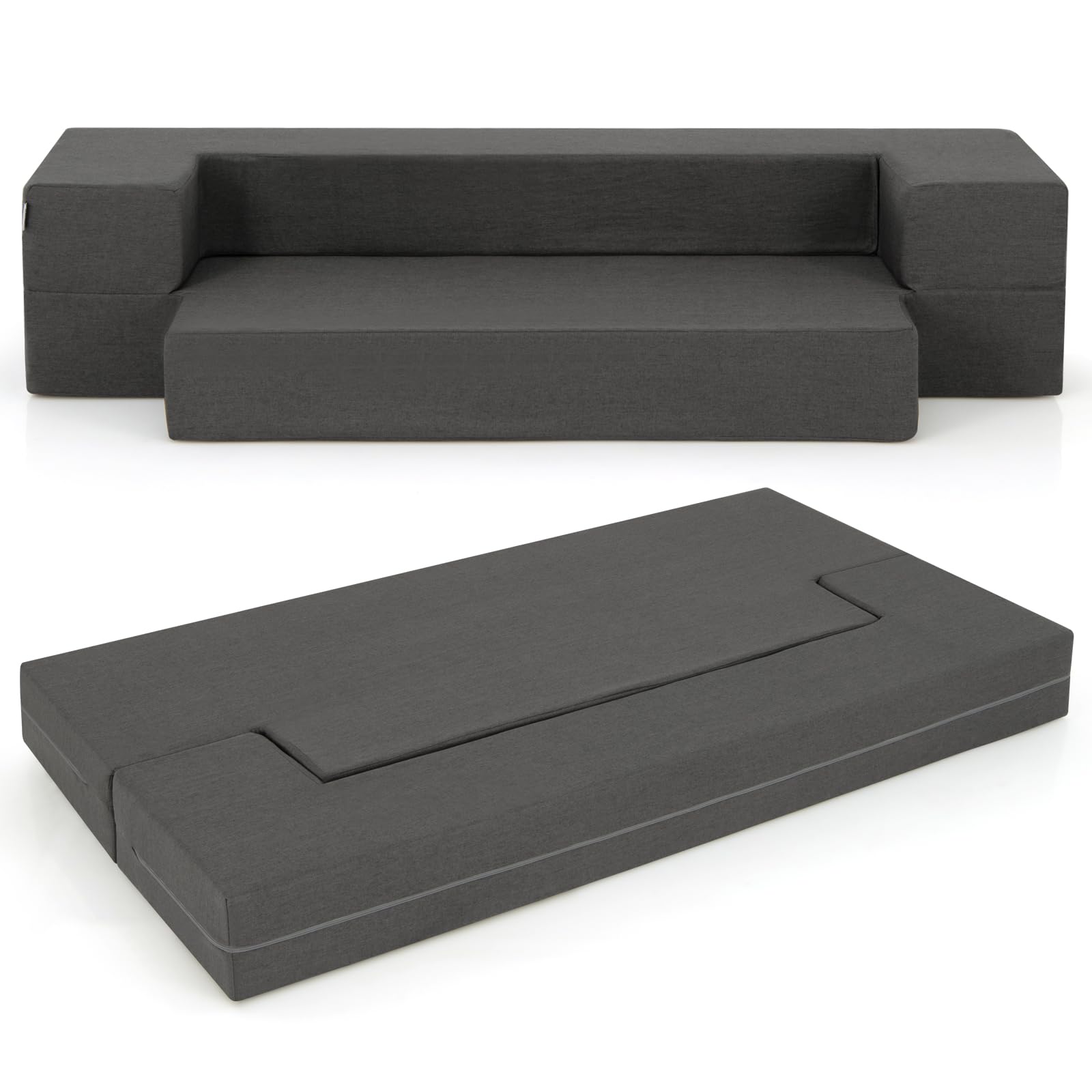 Giantex 8 Inch Folding Sofa Bed with Memory Foam Mattress - Convertible Linen Fabric Futon Couch for Living Room, Bedroom & Guest Room - Dark Grey Twin Size Sleeper Sofa - Perfect for Small Spaces, Apartments & Overnight Guests
