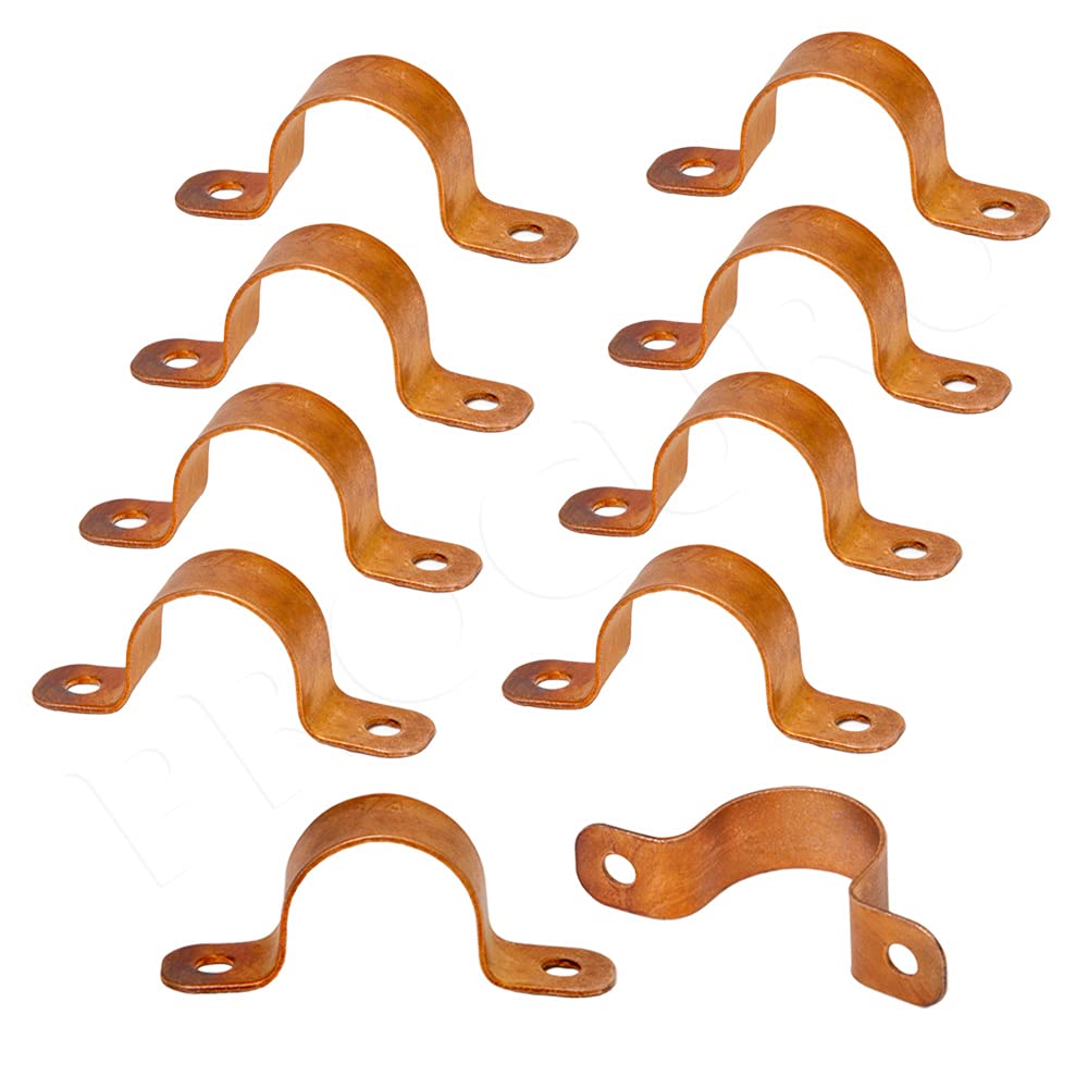 1-Inch Copper Pipe Strap with Two-Hole Clamp Mount (10-Pack) - Heavy Duty Pipe Hanger for Plumbing, HVAC, and Electrical Installations