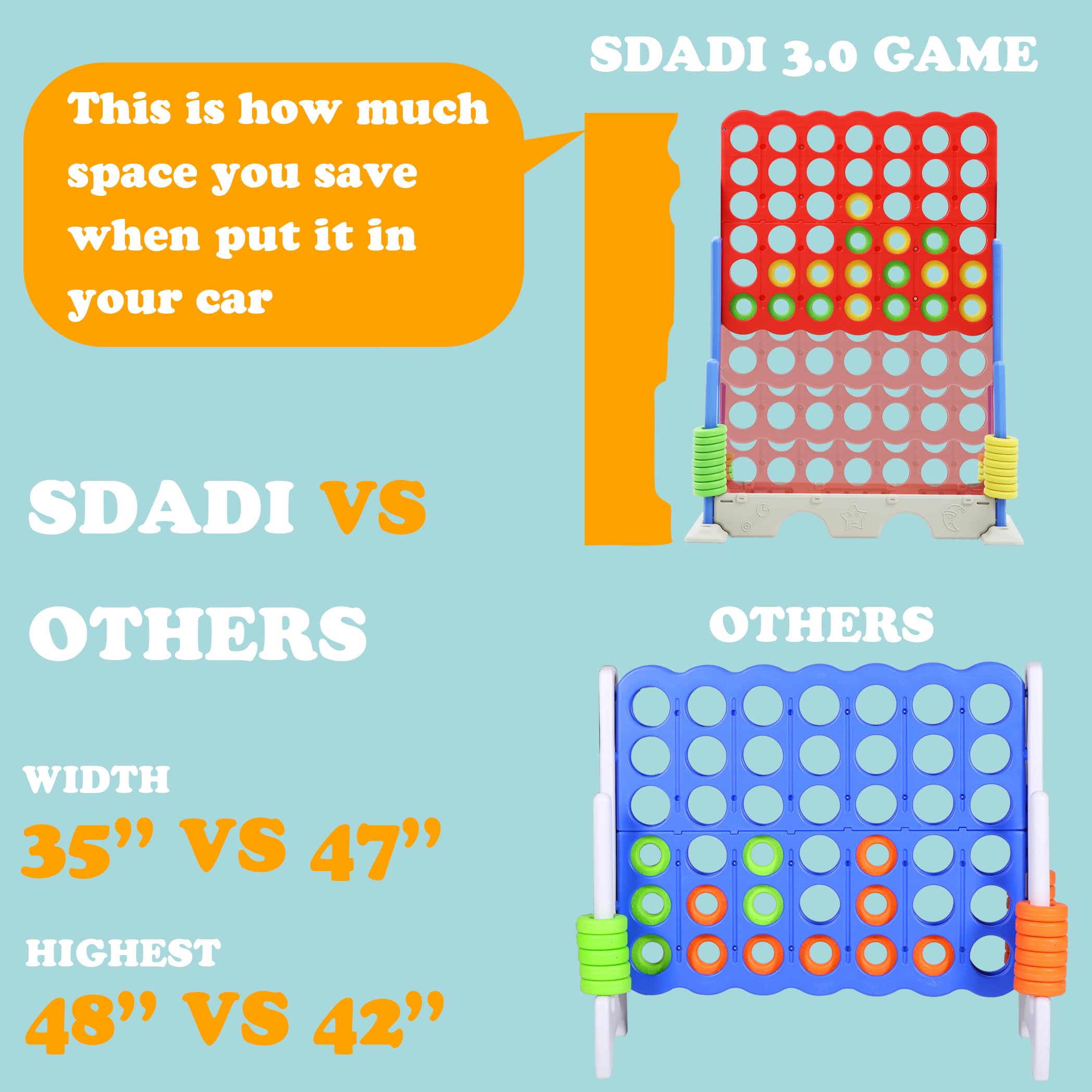 SDADI Giant 4-in-a-Row Connect Game Set - Adjustable Height 2-in-1 Jumbo Tic Tac Toe & Golf Party Game for Kids, Adults & Family - Indoor Outdoor Backyard Lawn Games with Carrying Bag (Blue) - Perfect for Birthday Parties, BBQs, Picnics & Family Game Nights