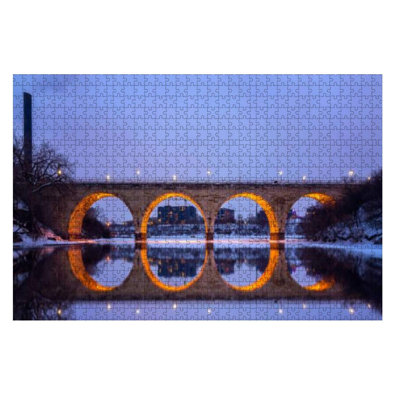 1000-Piece Wooden Jigsaw Puzzle - Stone Arch Bridge Minneapolis Minnesota Sunset Landscape - Educational & Stress Relief Puzzle for Adults & Kids - Perfect for Family Game Night & Home Decor