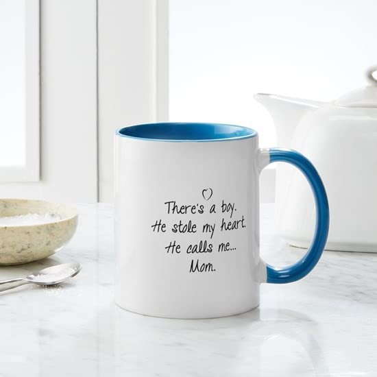 CafePress There's A Boy Mug - 11 oz (325 ml) Ceramic Coffee Cup with Handle - Perfect for Hot Drinks, Tea, Coffee, or Hot Chocolate - Ideal Gift for Boys, Fathers, and Kids - Great for Home, Office, or School Use
