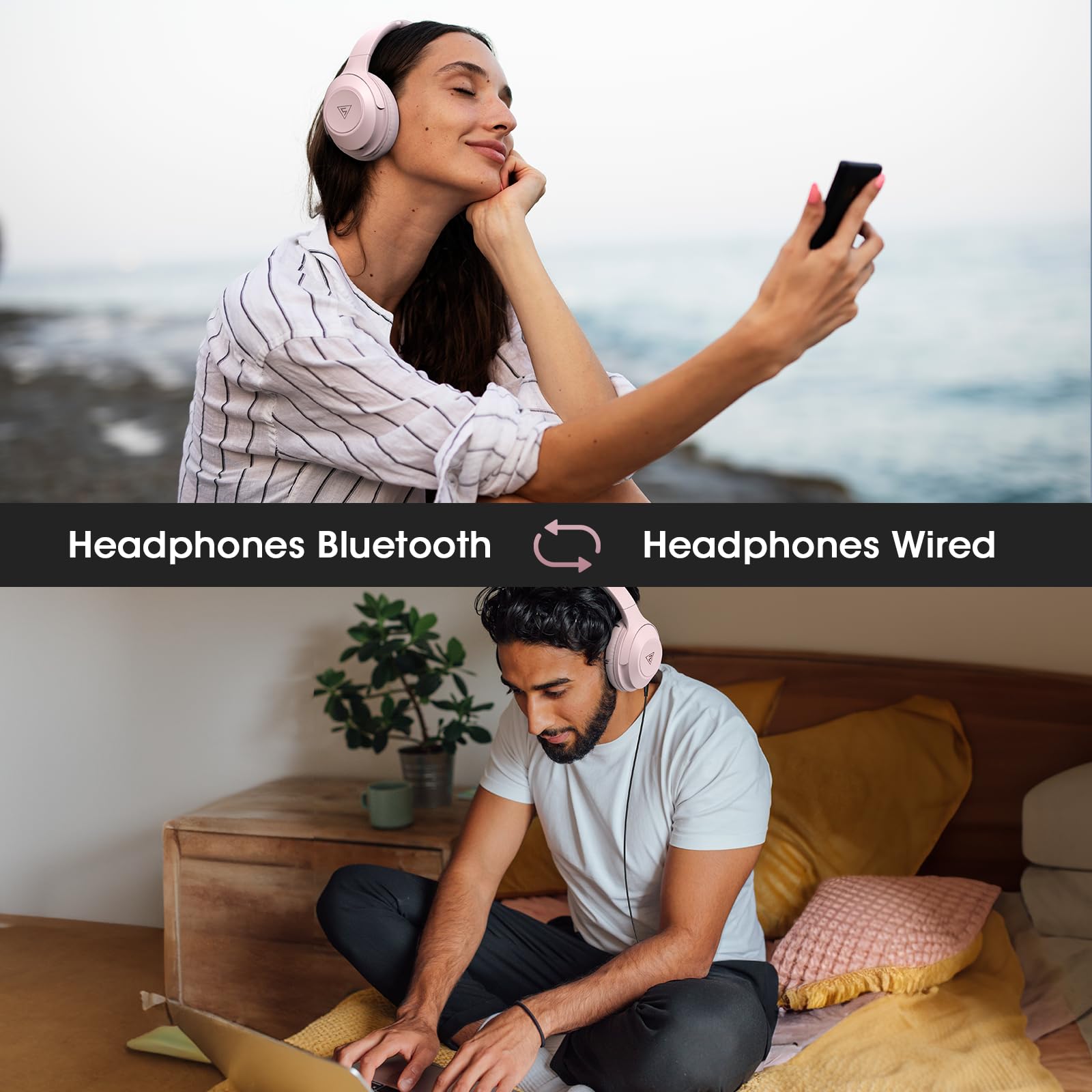 DOQAUS Wireless Bluetooth Headphones with Microphone - 70 Hours Playtime, Hi-Fi Stereo Sound, 3 EQ Modes, Foldable Design for iPhone, Android, PC - Perfect for Travel, Office, Gym & Home Use (Pink)