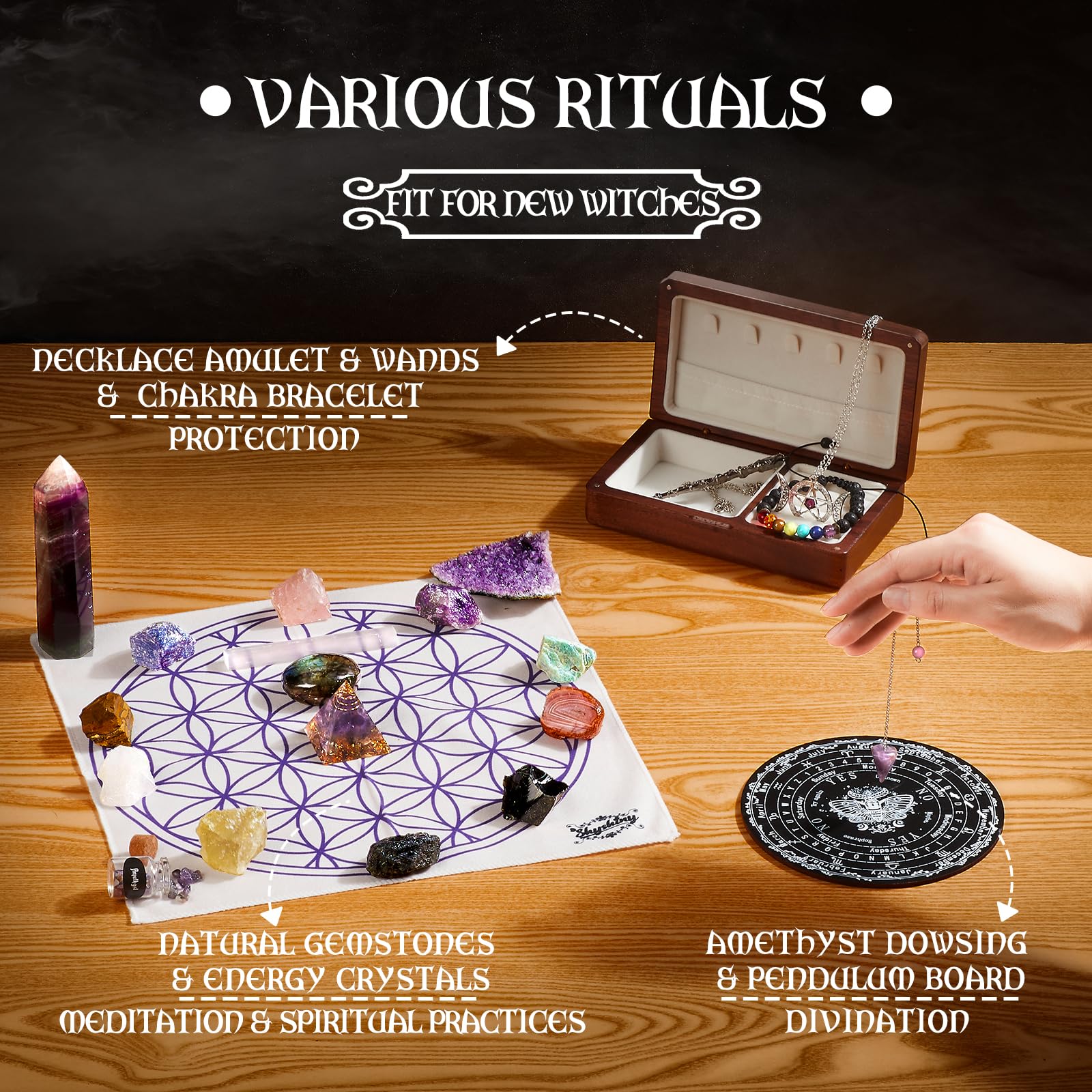 200-Piece Witchcraft Starter Kit for Beginners - Complete Wiccan Supplies & Tools with Wooden Box | Spell Casting, Altar Setup & Ritual Practice