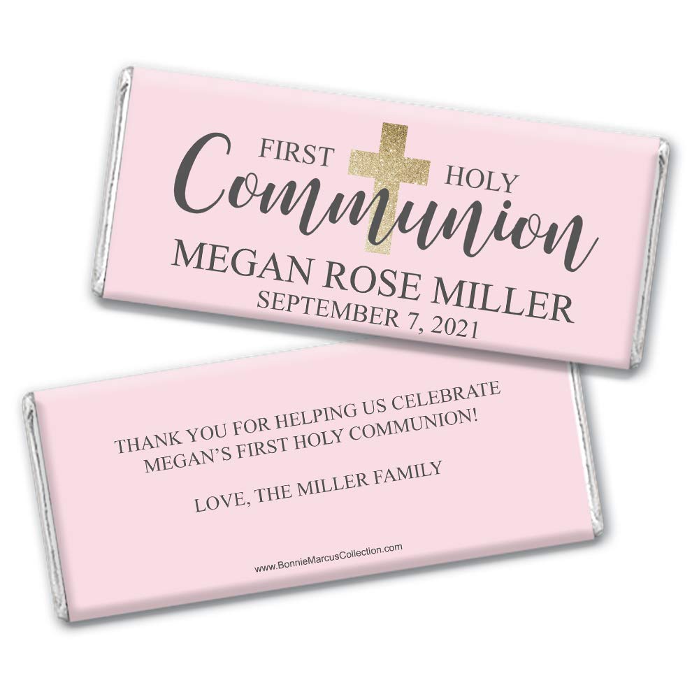 Personalized First Communion Chocolate Bars for Girls - Custom Candy Favors (36 Bars) - Perfect for Baptism, Christening & Religious Celebration Party Gifts