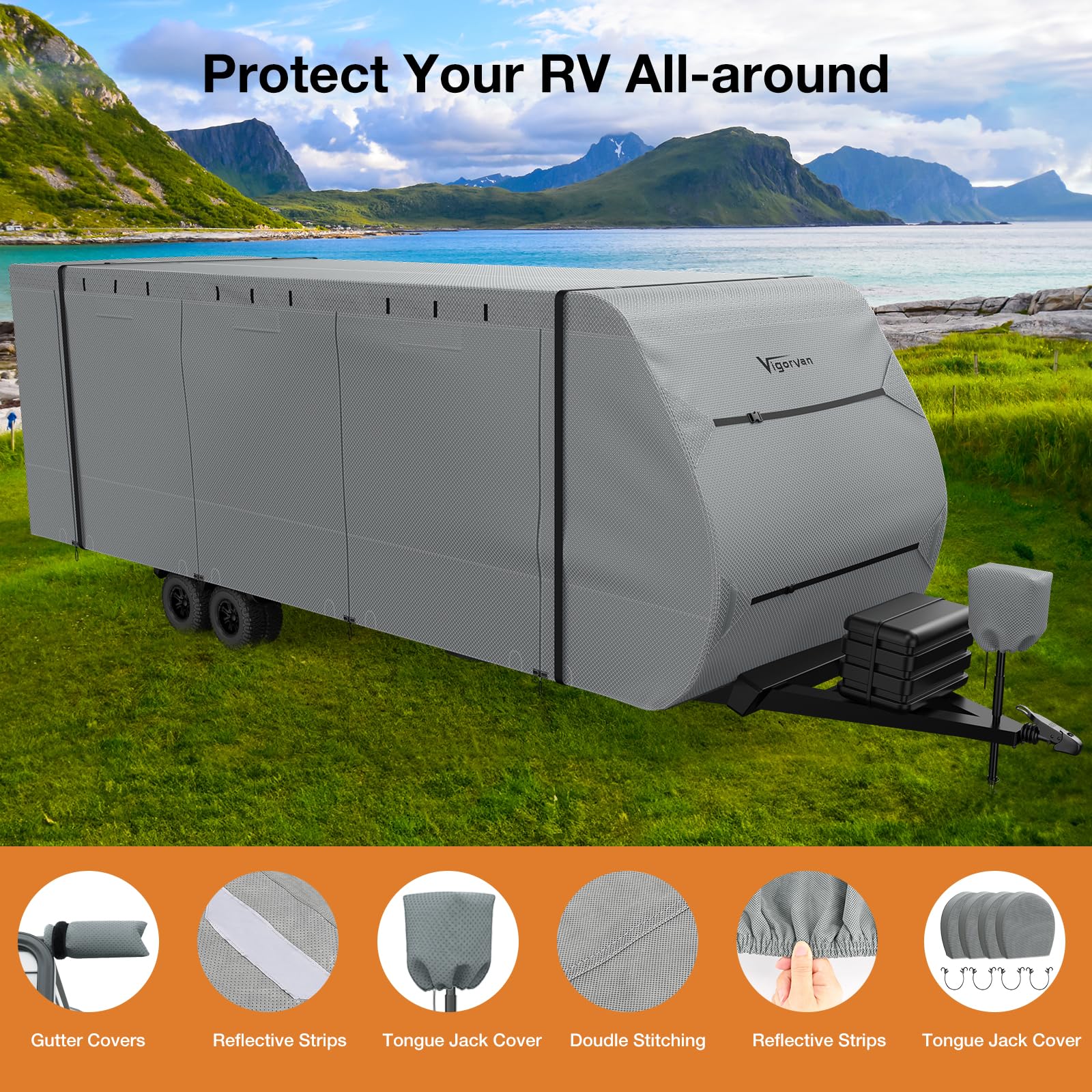 Upgraded RV Cover - Heavy Duty Travel Trailer Cover for 22'-24' Motorhomes | Waterproof, Windproof, UV Protection & Snow Resistant with Jack & Tire Covers | Perfect for Winter Storage & Outdoor Protection