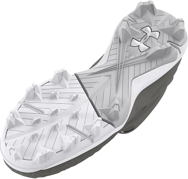 UA Youth Leadoff Mid RM 3.0 Grey Baseball Cleats - Lightweight & Durable Cleats for Kids - Perfect for Baseball Games, Training & Field Sports (Model 3027454-100)