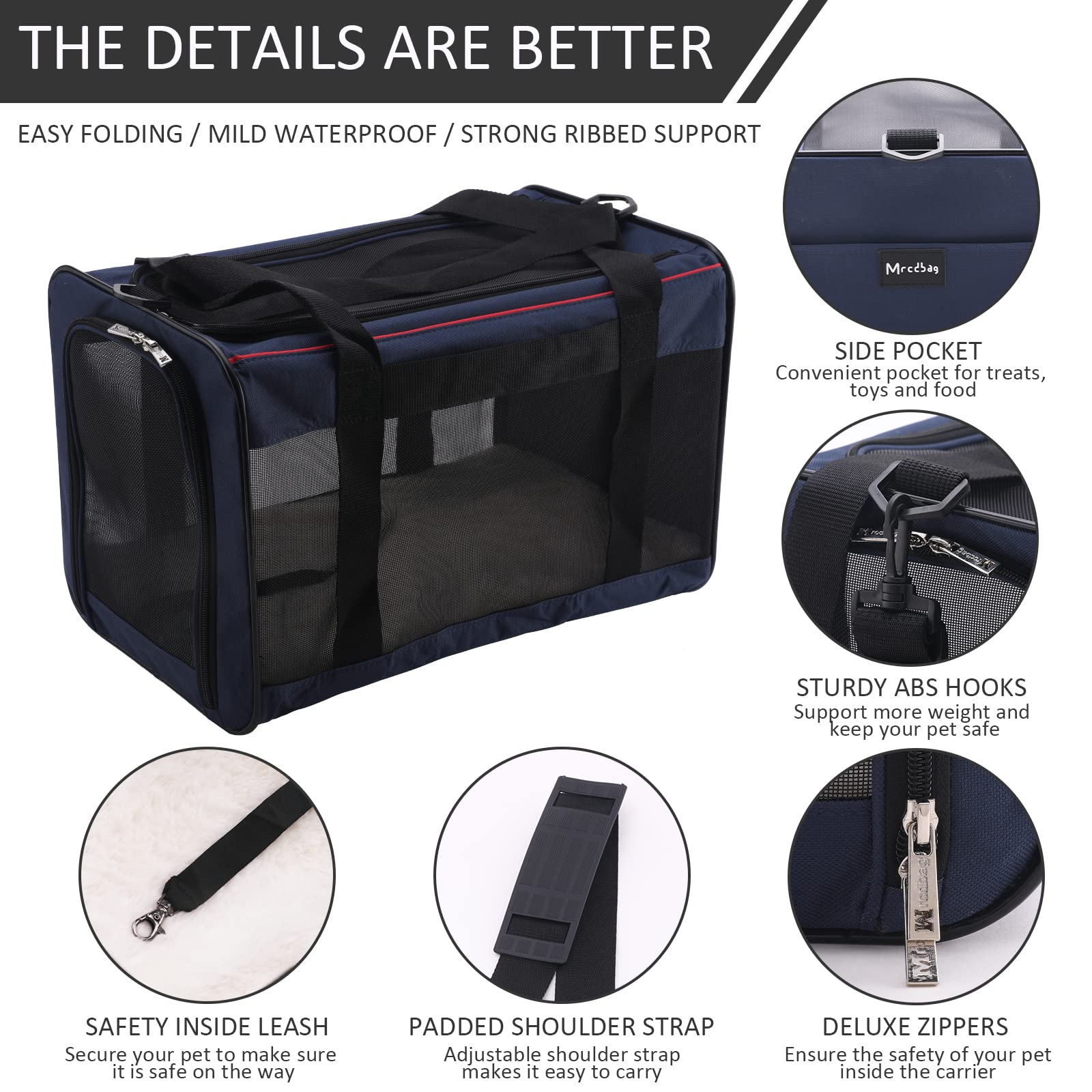 Airline Approved Foldable Pet Carrier for Cats & Dogs Up to 17lbs - Durable 4-Sided Mesh Travel Bag with Soft Wool Felt, Portable Dog Crate for Car, Plane & Outdoor Adventures