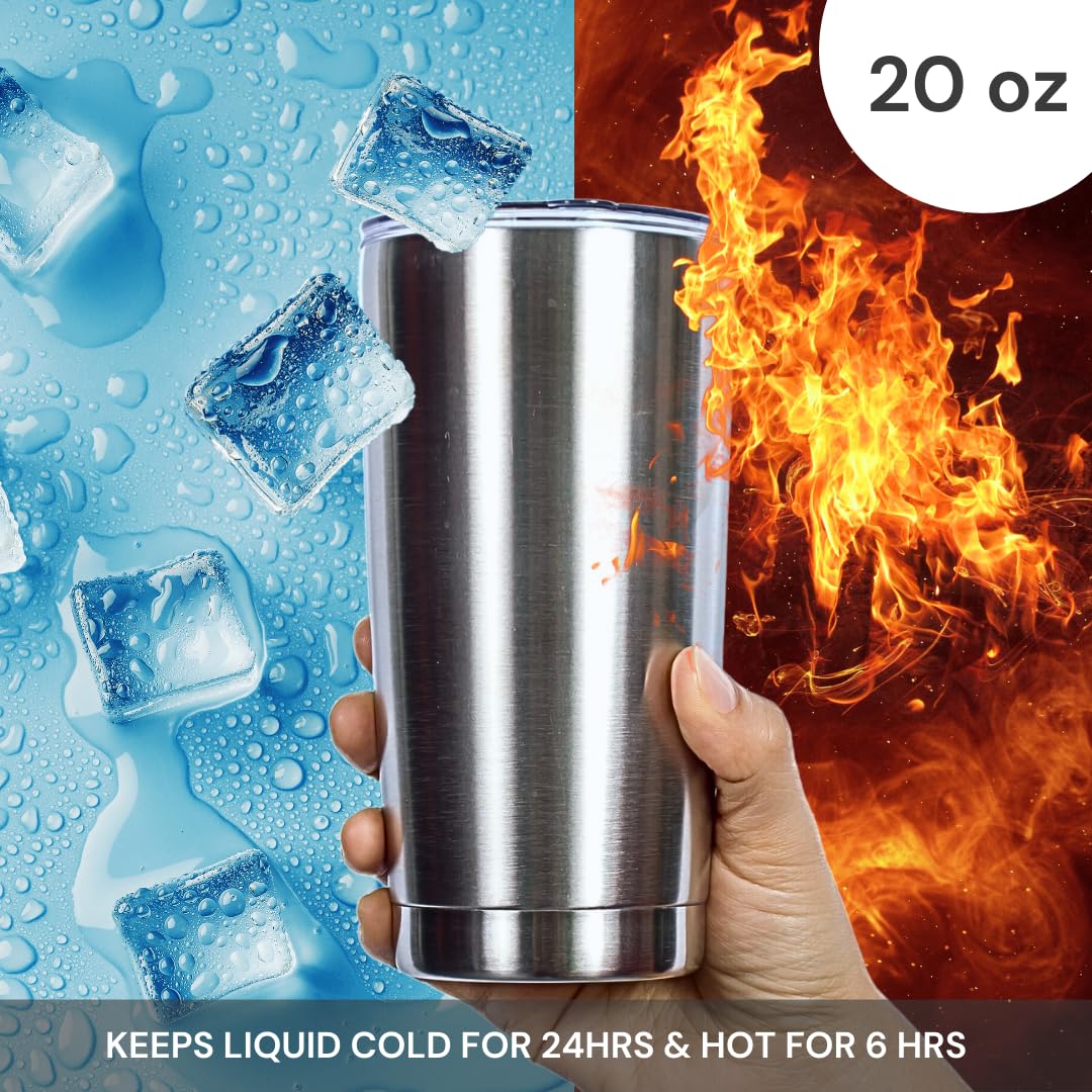 Pixiss 25-Pack Double Wall Insulated Stainless Steel Tumbler Cups 20oz - Hot & Cold Reusable Drinkware with Lids - Perfect for DIY Tumbler Painting, Glitter, Vinyl Crafts, Parties, Coffee Shops, and Office Use