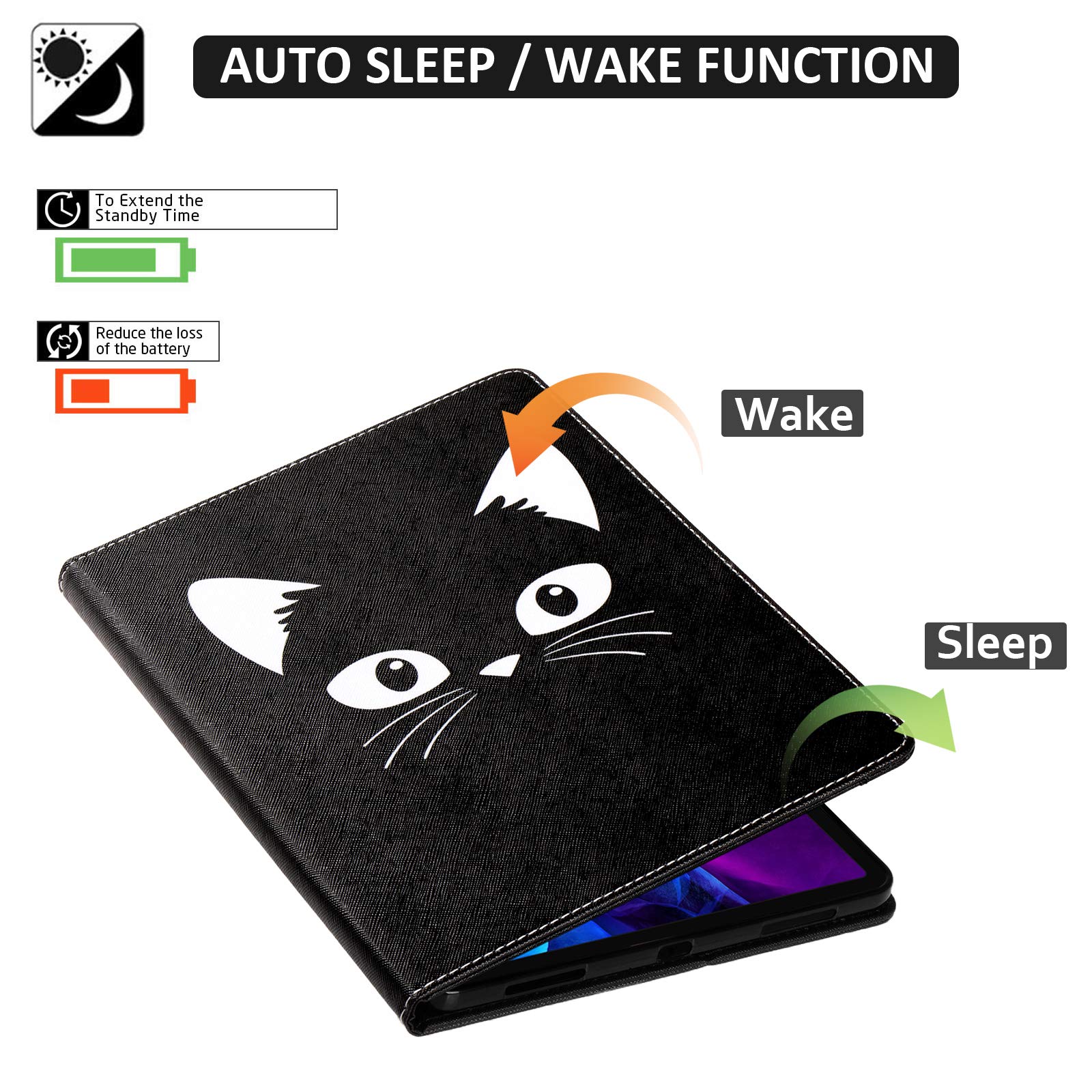 Dteck PU Leather iPad Air 11''/iPad Pro 11'' Case (1st-5th Gen) - Multi-Angle Stand Folio with Auto Wake/Sleep & Card Slots | Protective Cover for Work, School & Travel | Black Cat Design