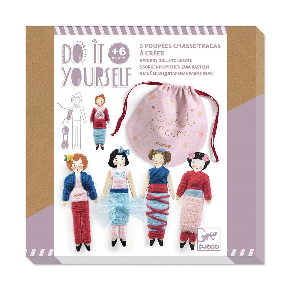 DIY 5 Handmade Worry Dolls Kit by Djeco - Creative Craft for Stress Relief & Kids' Anxiety Management - Perfect for Gifts, Play Therapy, and Relaxation Activities