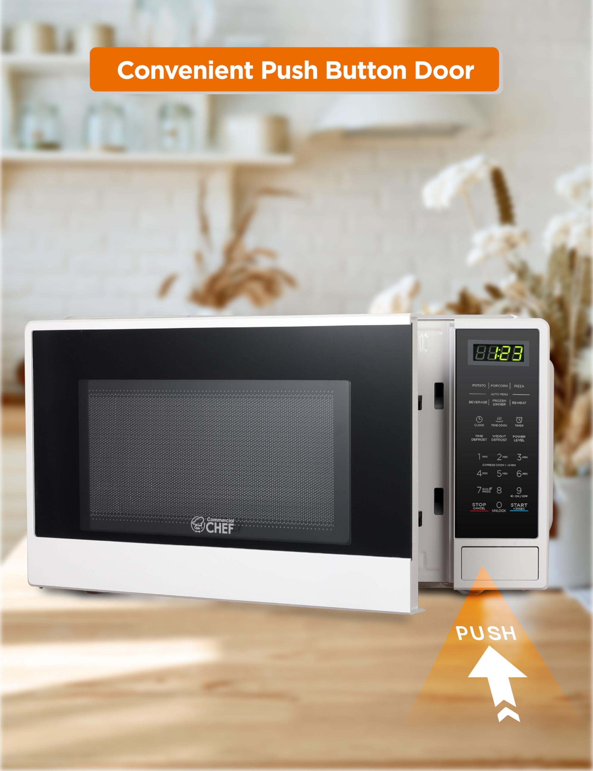 Commercial CHEF 1.1 Cu. Ft Countertop Microwave Oven - White | Compact Kitchen Appliance for Small Spaces, Dorm Rooms & Office Break Areas