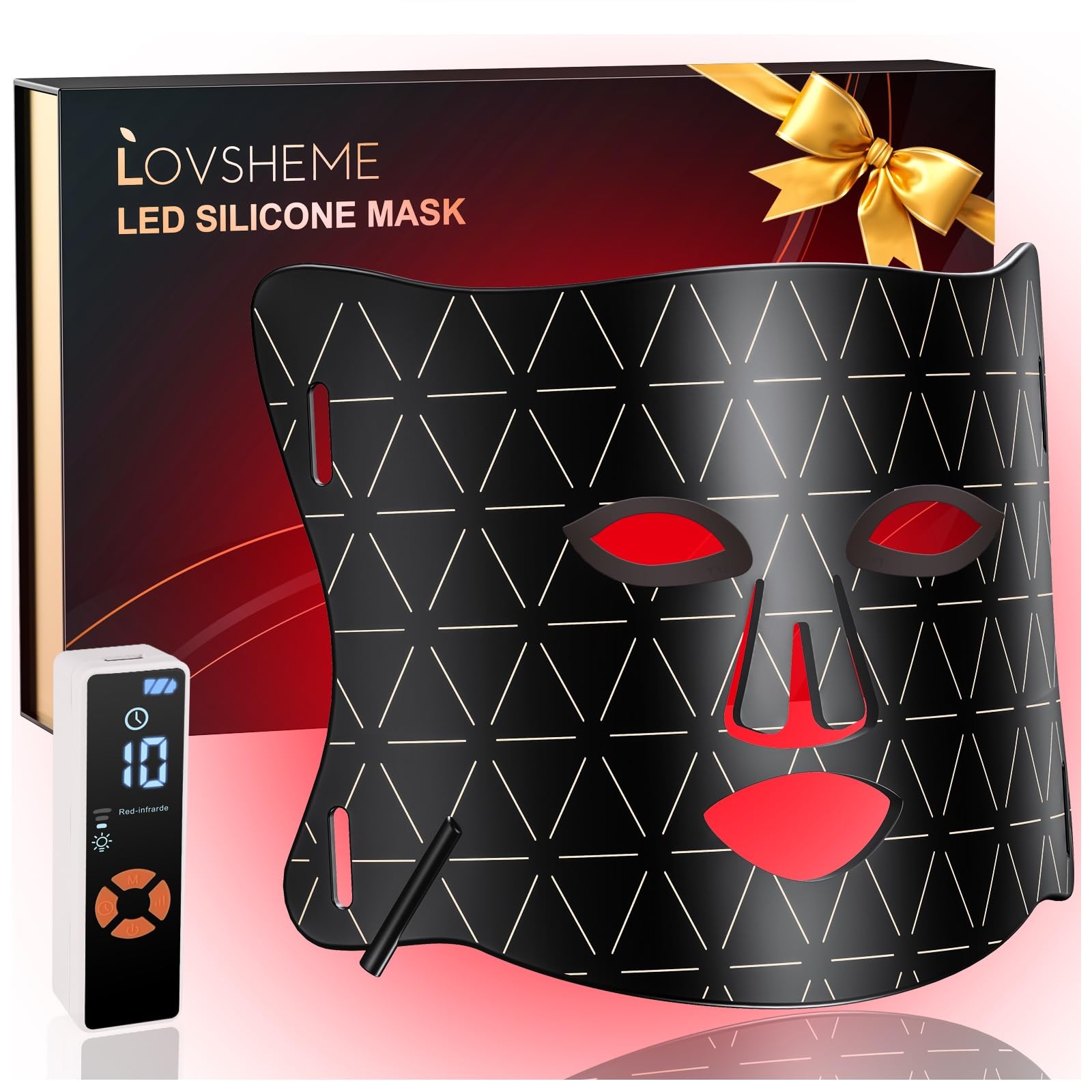 Lovsheme LED Face Mask - FDA Approved Red Light Therapy Mask for Acne, Wrinkles & Skin Rejuvenation - 3 Light Modes with Remote Control & Eye Protection - Professional At-Home Skincare Device for Anti-Aging & Clear Skin - Perfect for Daily Beauty Routine & Spa Treatments
