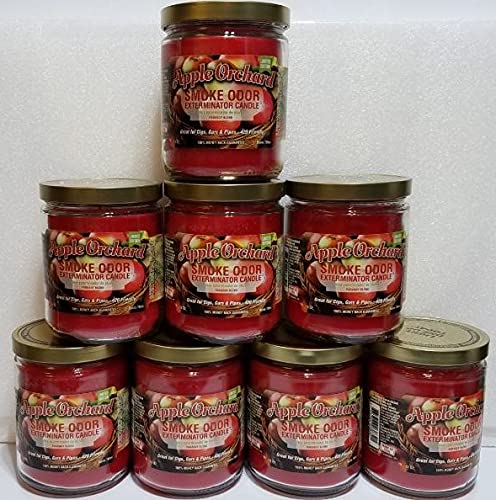 Apple Orchard Smoke Odor Eliminator Candle - 13oz Jar, Pack of 8 | Natural Air Freshener for Home, Car, Office & Bathroom | Long-Lasting Scented Candle for Odor Removal & Relaxation