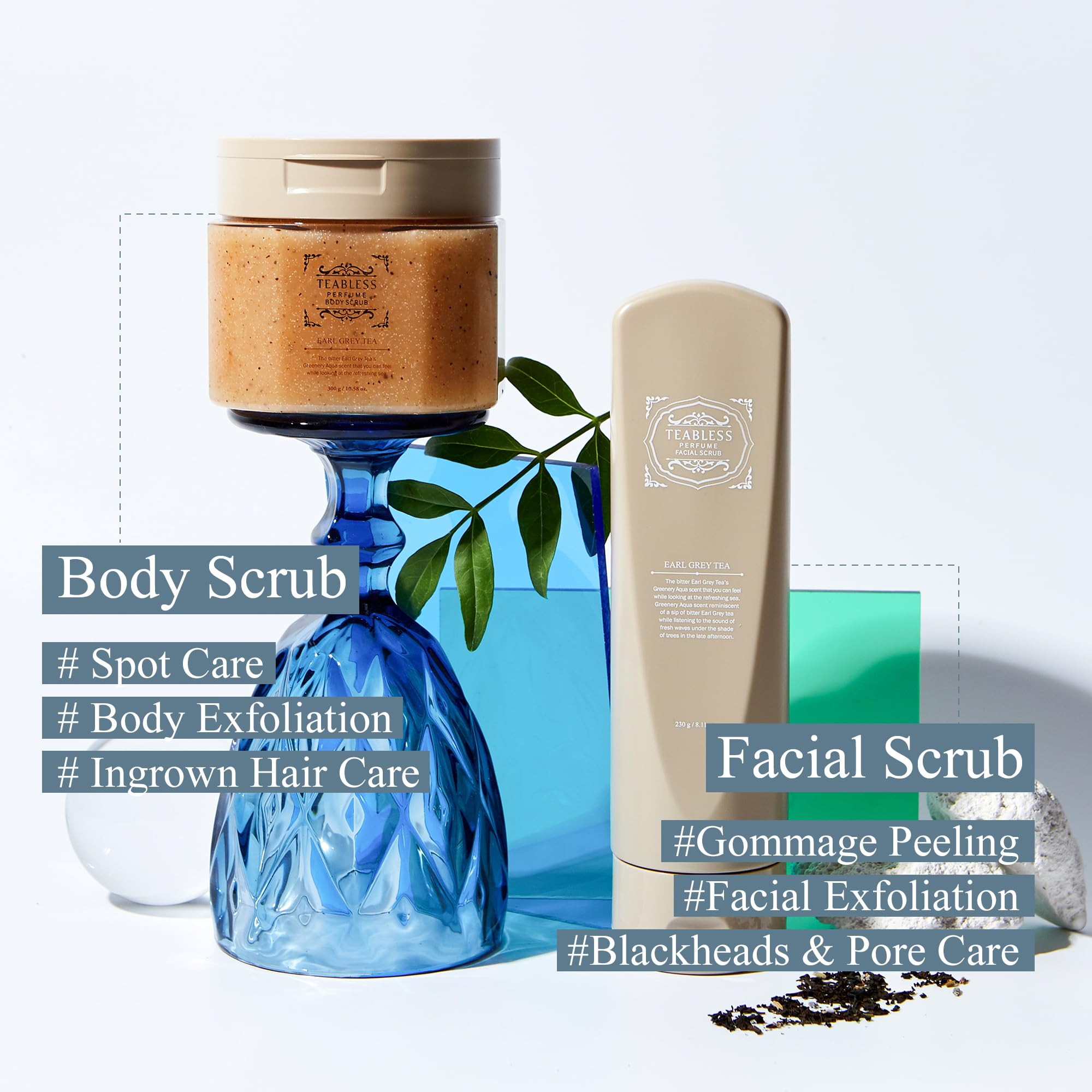 Earl Grey Tea Scented Body & Facial Scrub Duo Set - Gentle Exfoliator for Sensitive Skin | Hypoallergenic, Hydrating Korean Skincare | Vegan, Cruelty-Free | Perfect for Spa Day & Self-Care Routine