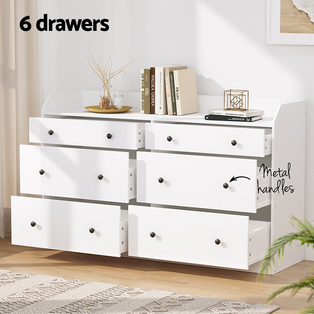 6-Drawer Chest Dresser in White - PETE Collection | Modern Bedroom Storage & Organization Solution