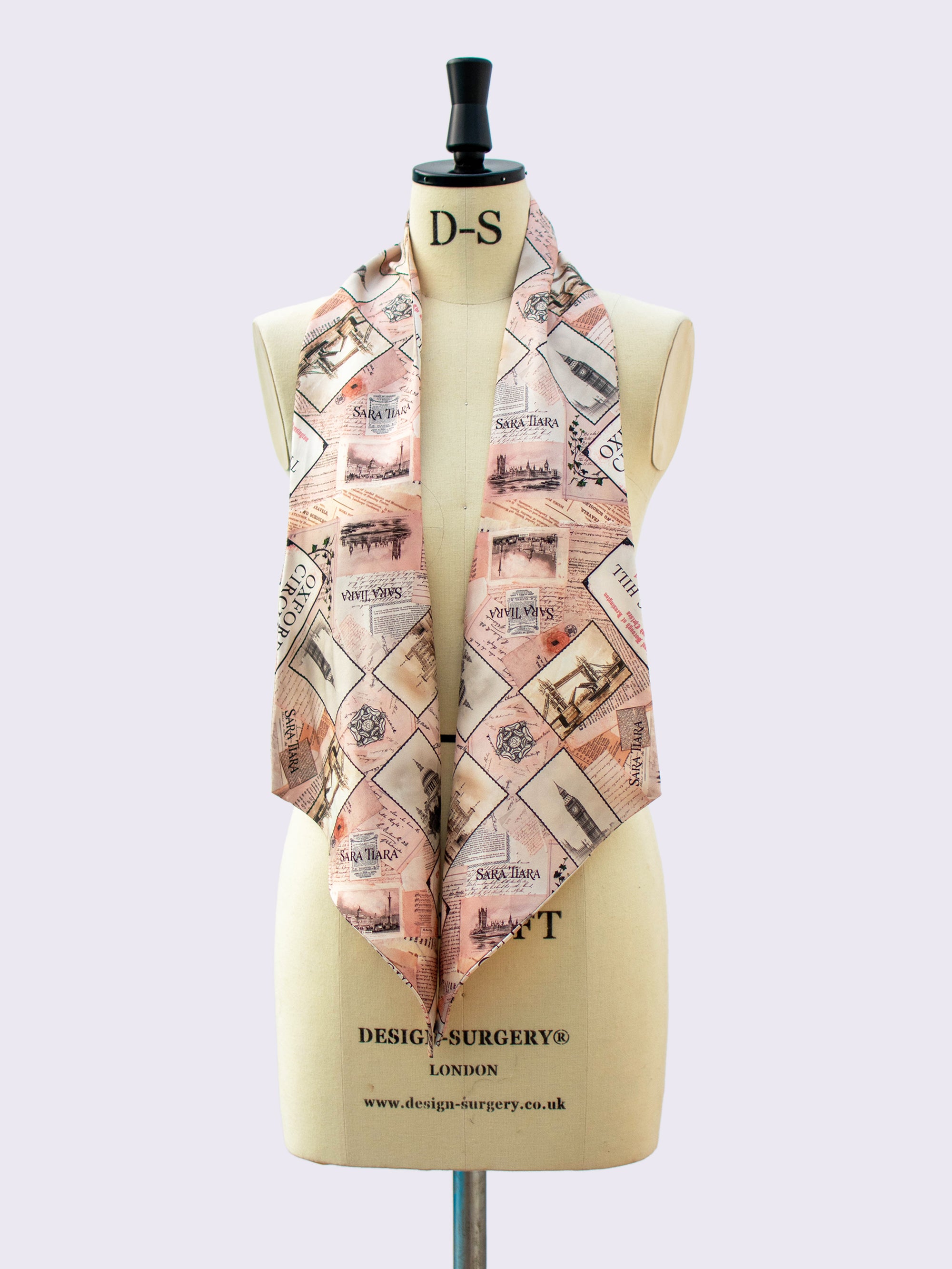 London Print Silk Skinny Scarf - Lightweight Fashion Accessory for Women, Office Wear & Travel Outfits