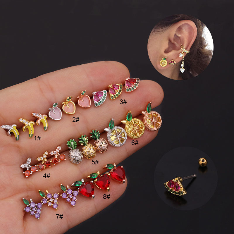 20G Cartilage Tiny Stud Earrings - Cute Fruit Shaped Ear Studs for Women | Perfect for Daily Wear, Parties & Gifts