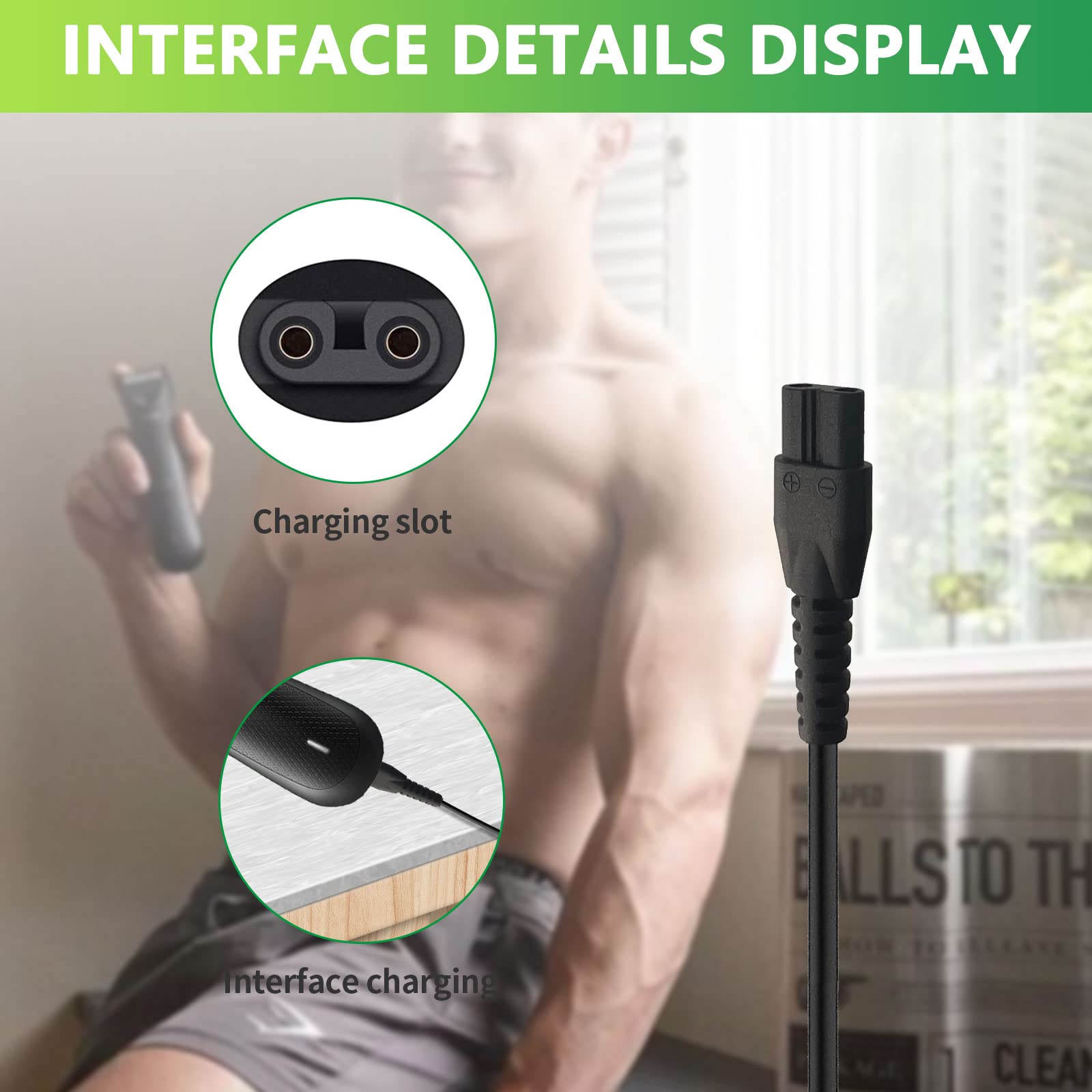 Bouge Replacement Charger Cord for Manscaped Lawn Mower 3.0 & 2.0 - Compatible Electric Groin Hair Trimmer Power Cable - Perfect for Home Grooming & Travel Use