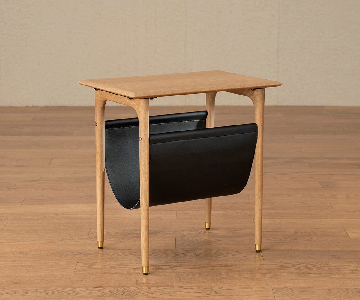 Hendrick White Oak End Table with Hanging Shelf - Modern Side Table for Living Room, Bedroom & Office Decor