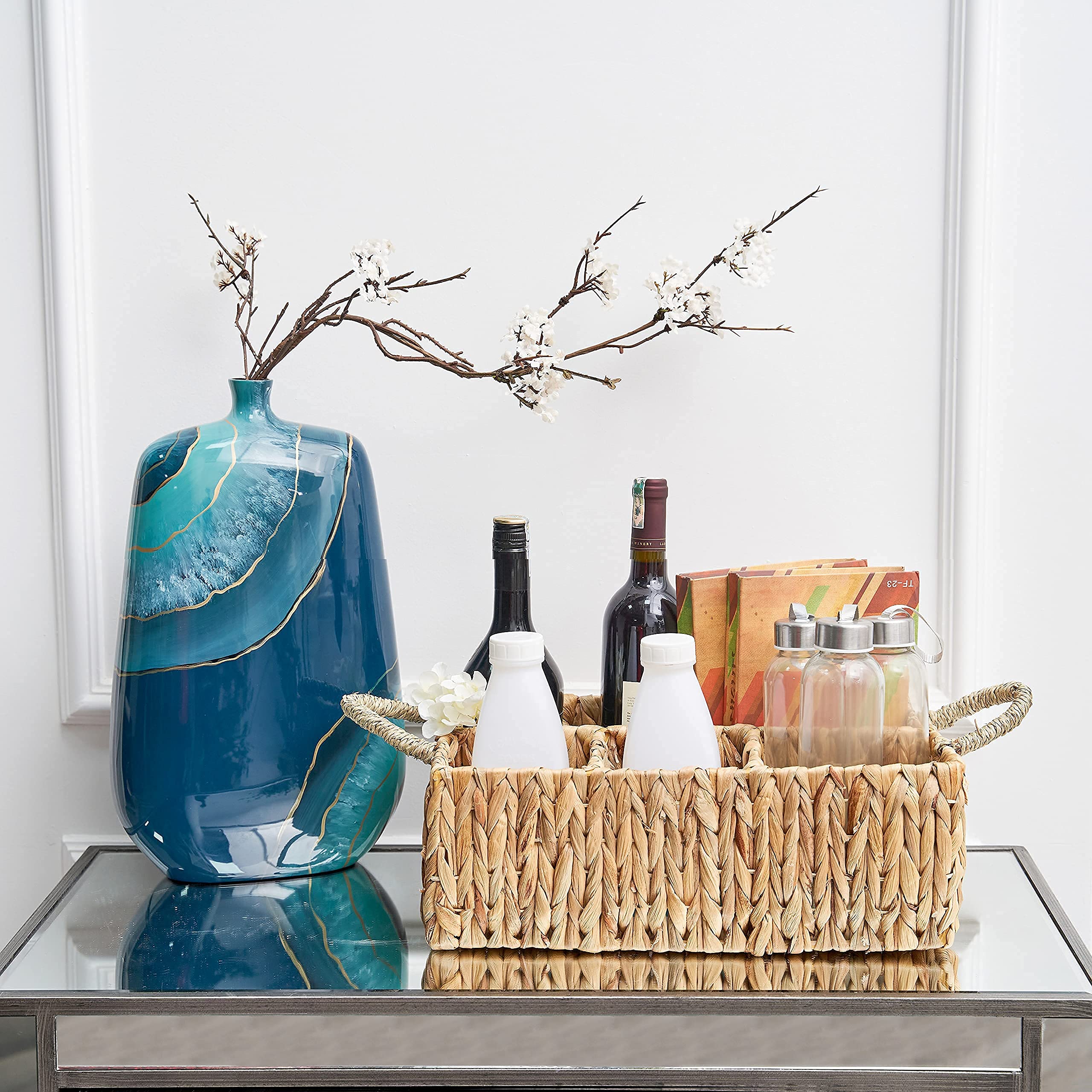 Natural Woven Hyacinth Wicker Storage Basket - 4-Section Rectangular Tray for Bathroom, Kitchen, Office & Home Organization | Perfect for Shelves, Drawers & Closet Storage