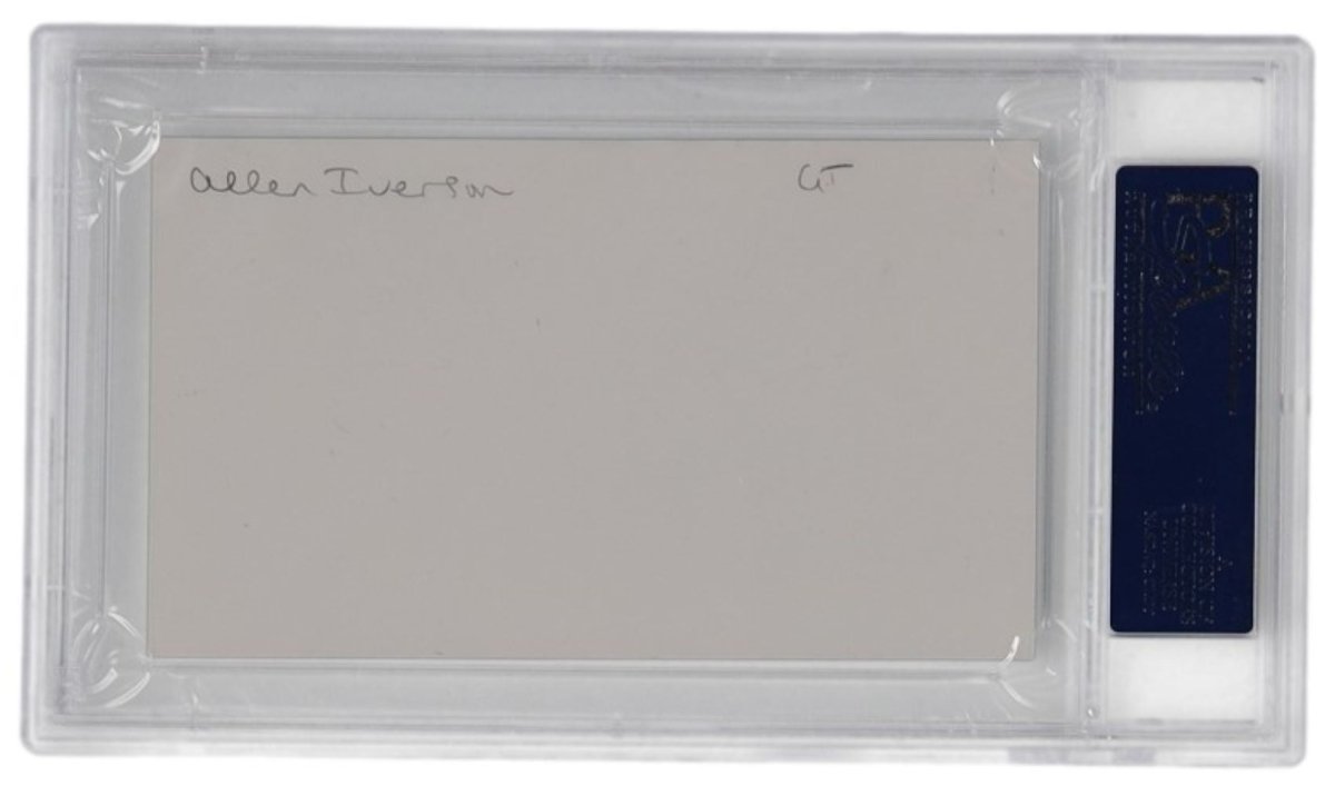 Authentic Allen Iverson Philadelphia 76ers Signed Rookie Index Card PSA/DNA Certified - Rare Collectible for Basketball Fans, Sports Memorabilia Display & Investment