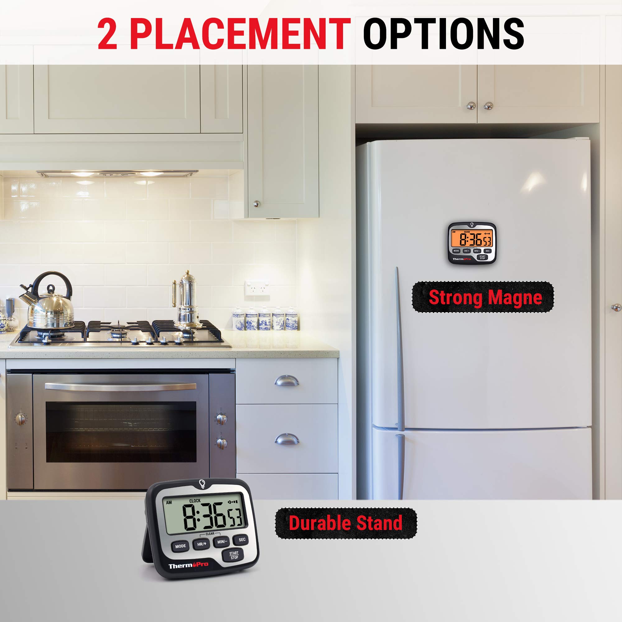 ThermoPro TM01 Digital Kitchen Timer with Large LCD Display, Adjustable Countdown, Loud Alarm & Backlight - Perfect for Cooking, Baking, Lab Experiments & Classroom Activities