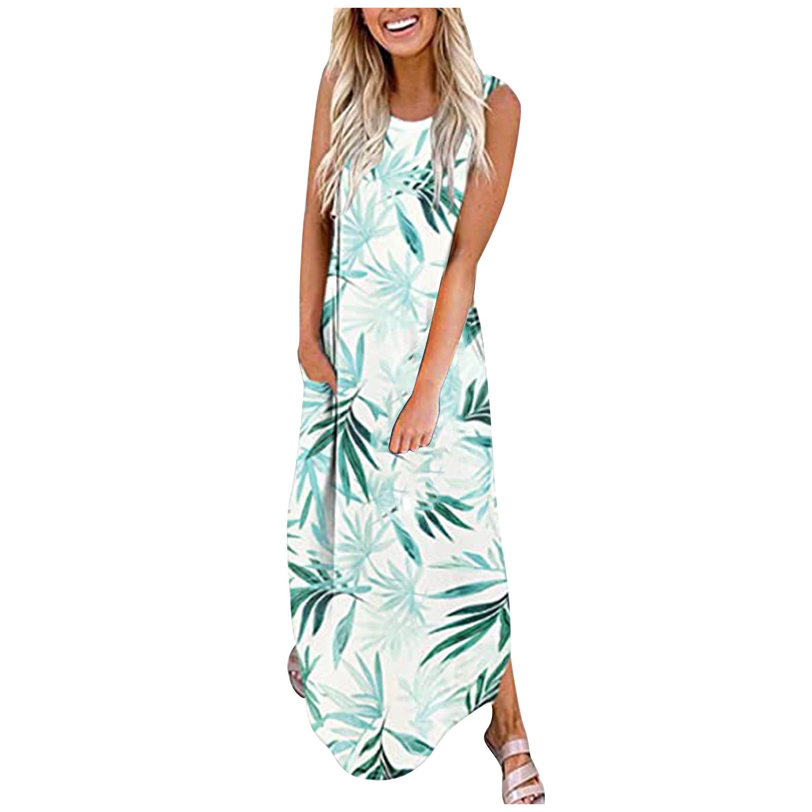 GXLONG Plus Size Tie-Dye Maxi Dress for Women - Casual Loose Floral Sleeveless Summer Beach Dress | Perfect for Vacations, Pool Parties & Boho Outfits